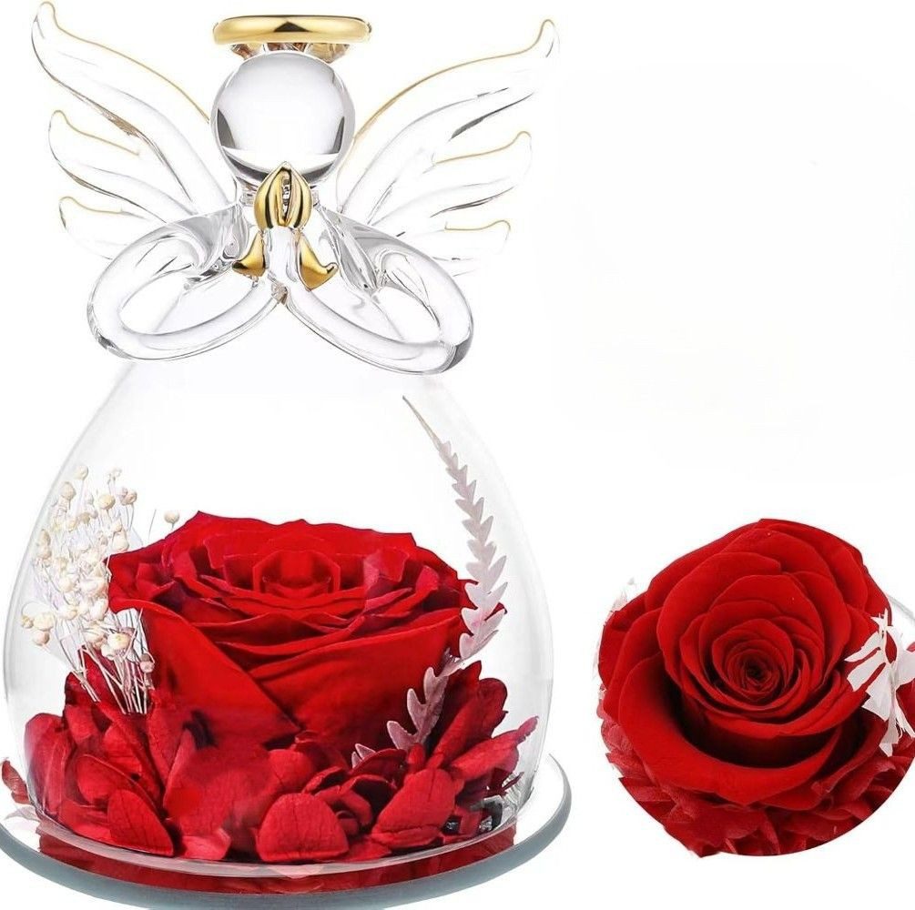 Kunstblume Engel-Glaskuppel mit ewiger Rose – Schutzengel-Dekoration, Tidy