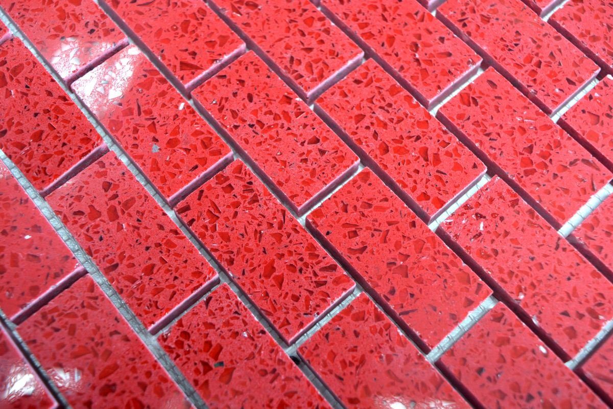 glänzend Mosaikfliesen Komposit rot / 10 Mosaikmatten Mosaik Quarz Bodenfliese Mosani
