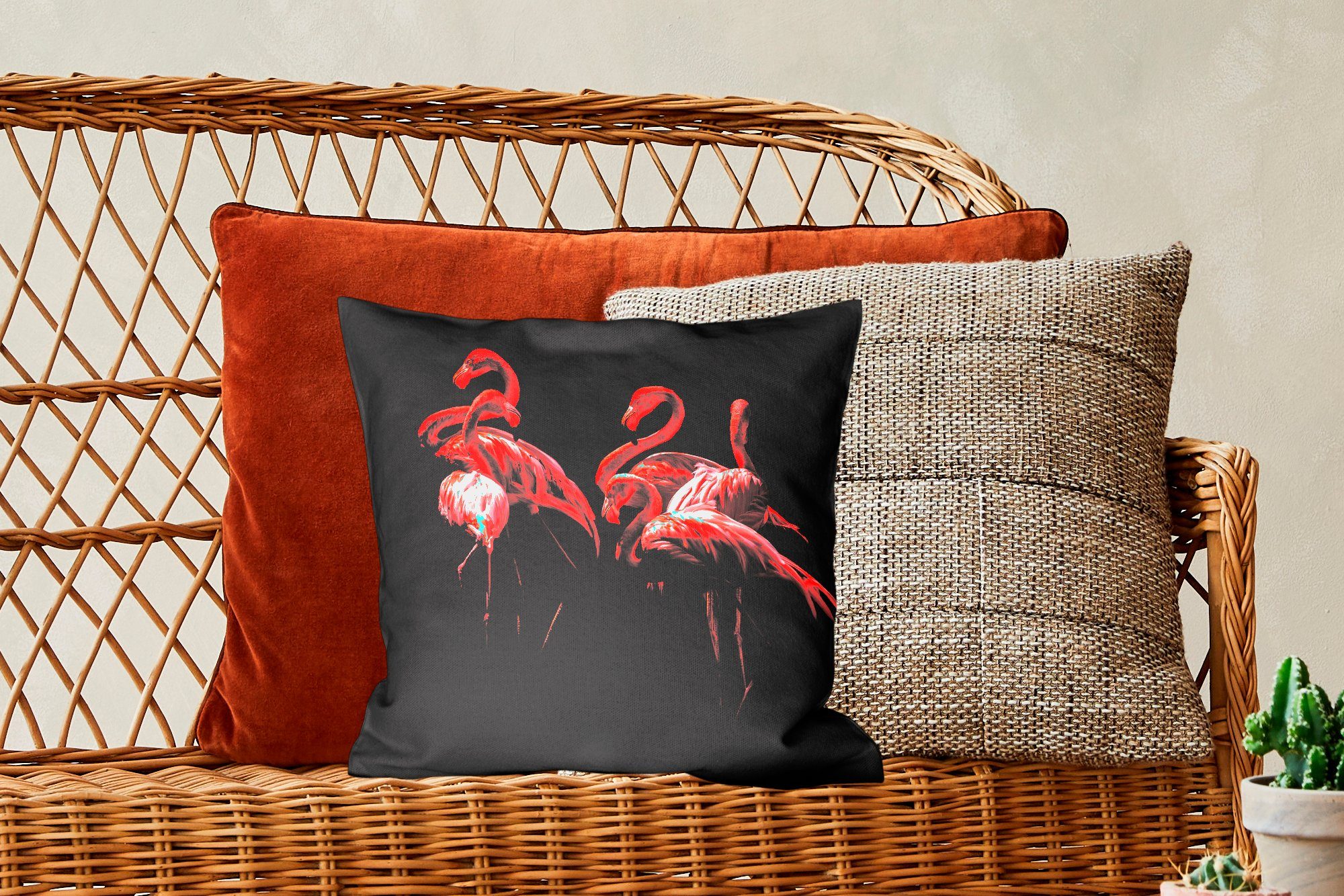 Flamingo Wohzimmer, Sofakissen Zierkissen Füllung Deko, Schwarz, MuchoWow Schlafzimmer, für Rosa - mit Dekokissen -