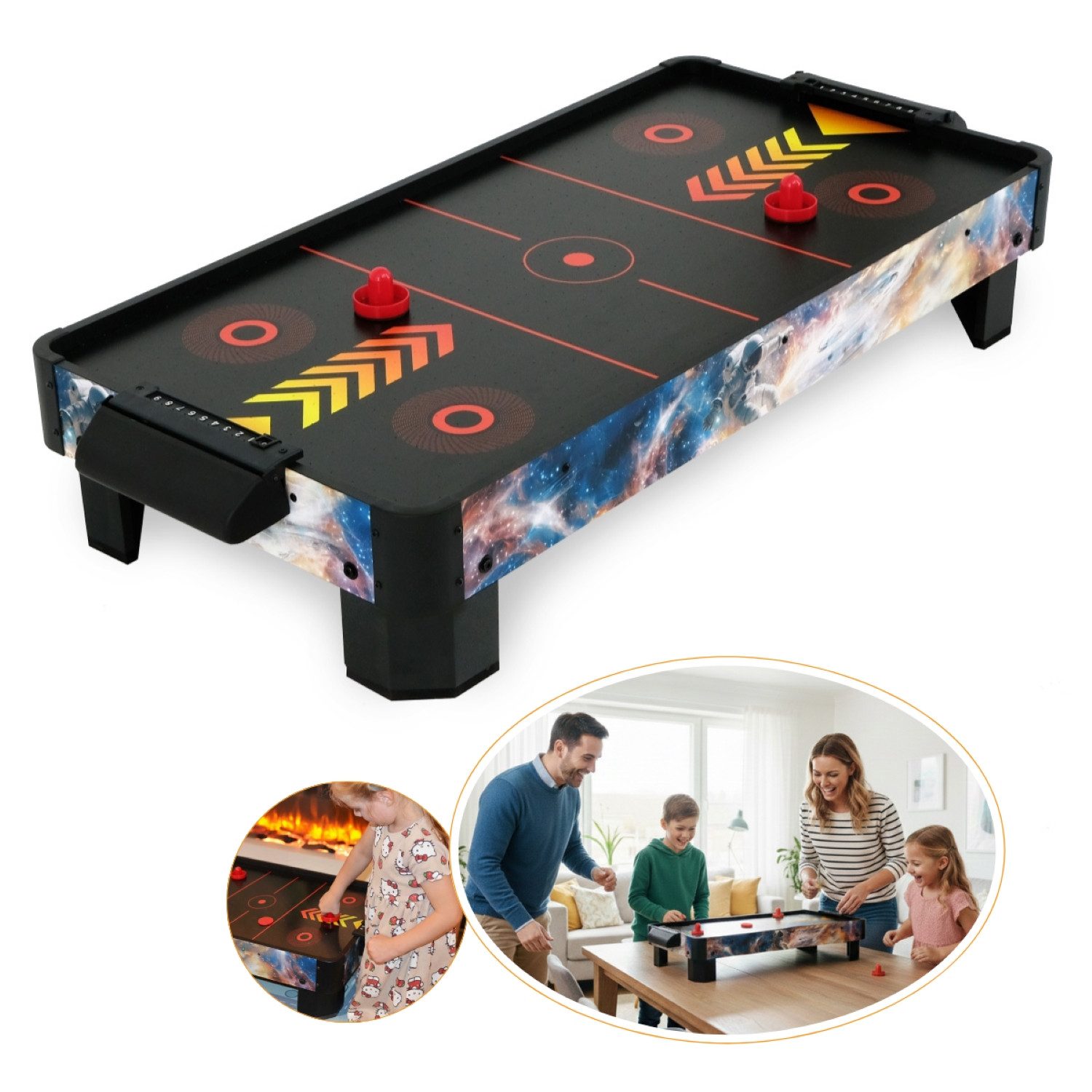 FASports Air-Hockeytisch Airhockeytisch für Kinder ab 6 Jahre inkl. 4 Pusher, 4 Pucks,Torzähler, (Airhockey Tisch Zero-G Battle), Airhockey Game Table Top Tischauflage mit starkem Gebläse/Motor