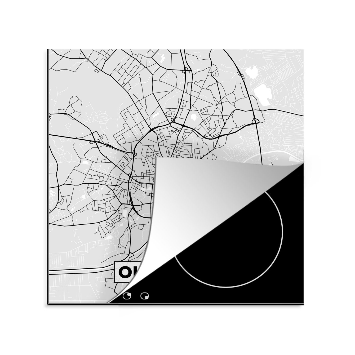 MuchoWow Herdblende-/Abdeckplatte Karte - Stadtplan - Deutschland - Oldenburg - Karte, Vinyl, (1 tlg), 78x78 cm, Ceranfeldabdeckung, Arbeitsplatte für küche