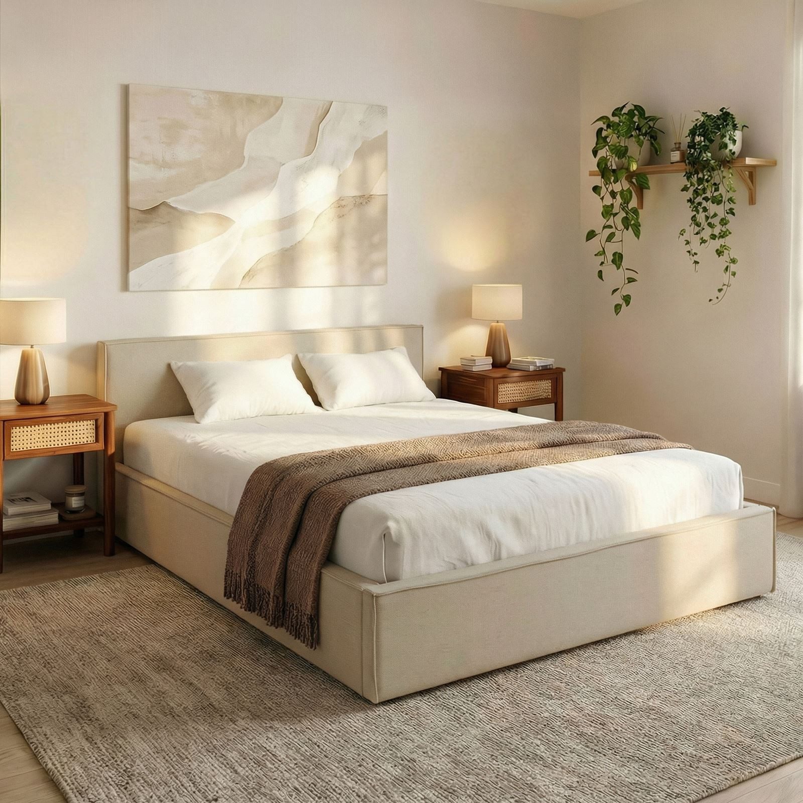 IDIMEX Polsterbett PESARO, Doppelbett 160x200 cm mit Lattenrost Leinen Optik Beige