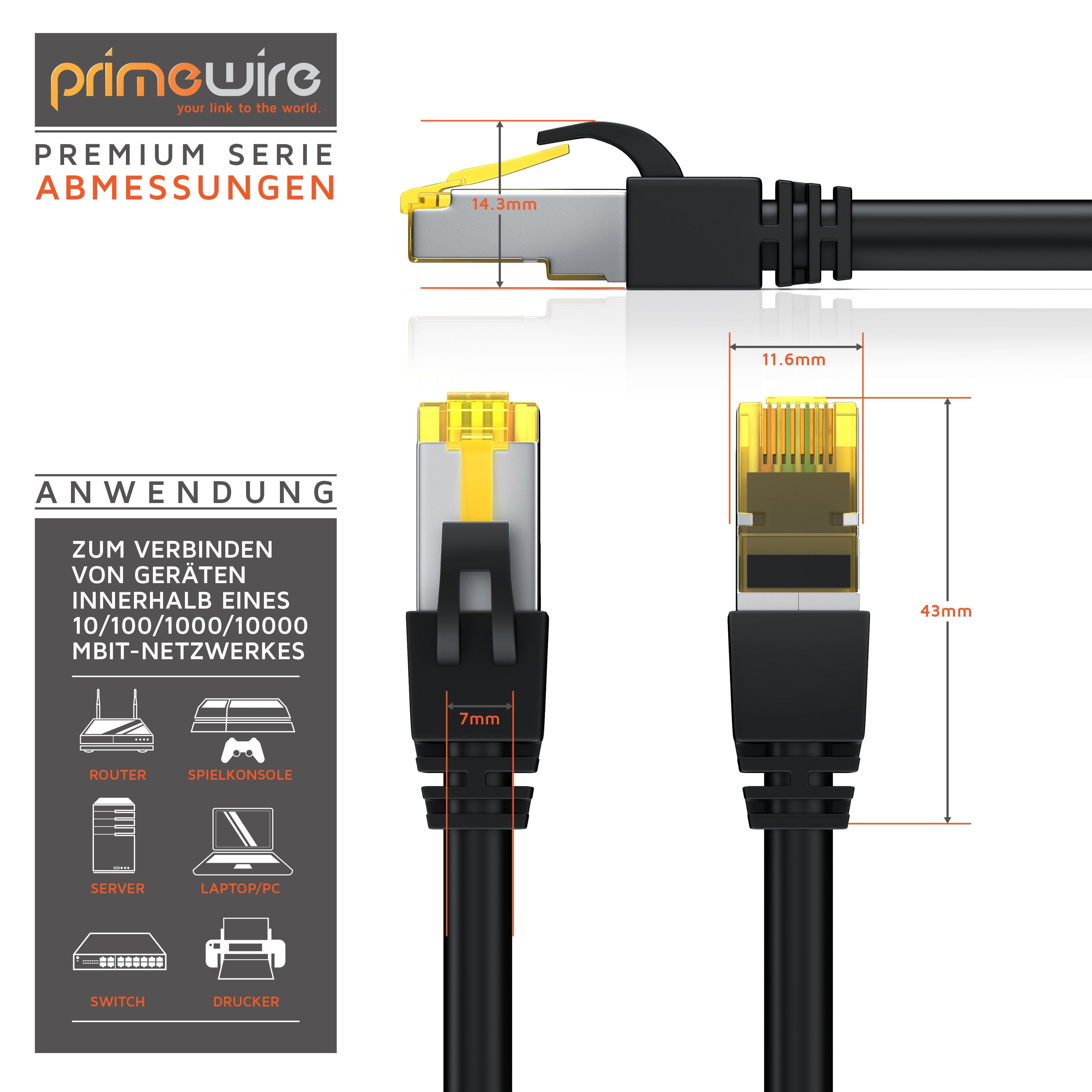 Primewire Gigabit Ethernet S/FTP Netzwerkkabel, 10000 Mbit/s, Patchkabel - 5m LAN-Kabel, CAT.7, RJ-45 (Ethernet) (500 cm), für Router, Modem, Switch, PC, ideal  – Bild 5 von 5