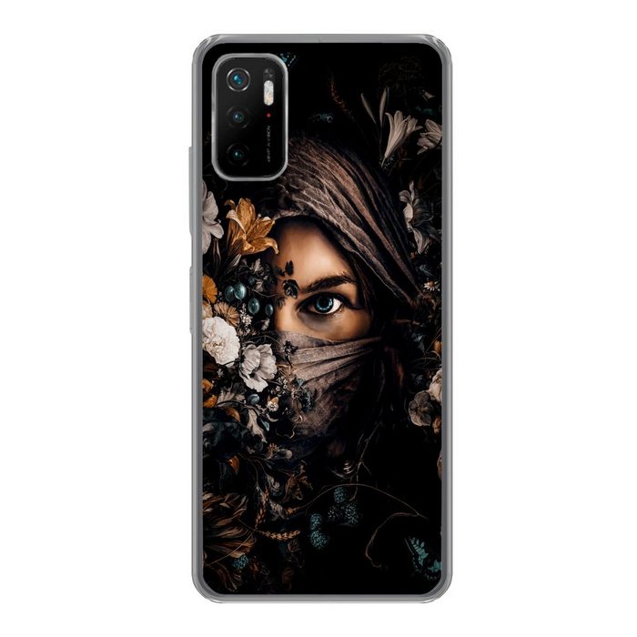 MuchoWow Handyhülle Frau - Luxus - Blumen - Schmetterling - Porträt Phone Case Handyhülle Xiaomi Poco M3 Pro 5G Silikon Schutzhülle