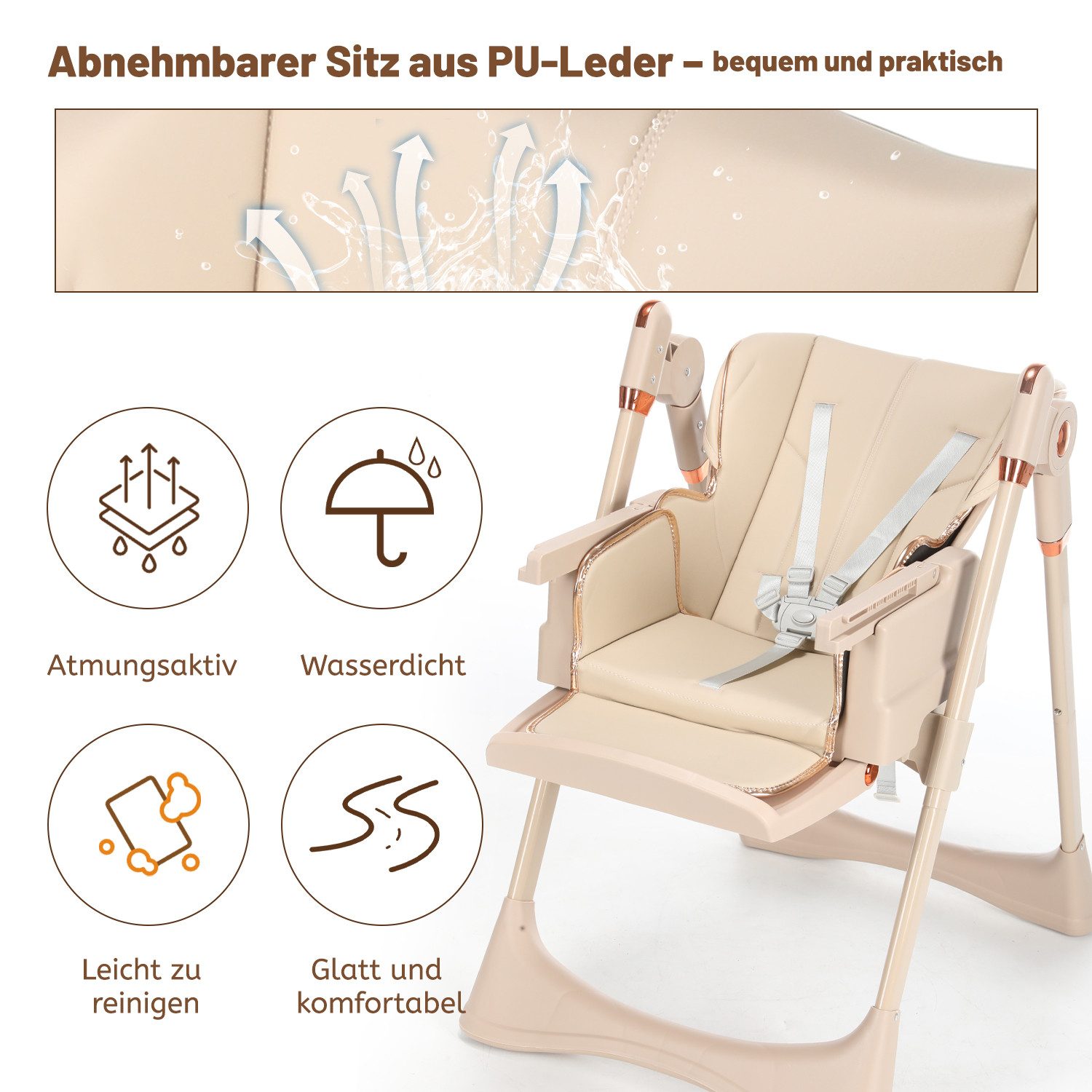 oyajia Kinderstuhl 3in1 Babywippe für Kinder, höhenverstellbar klappbar (Babystuhl mit Tablett und 5-Punkt-Gurt, Fußstütze, Einfach zu Reinigen), Baby Wippe, ab 6 Monaten bis 3 Jahren