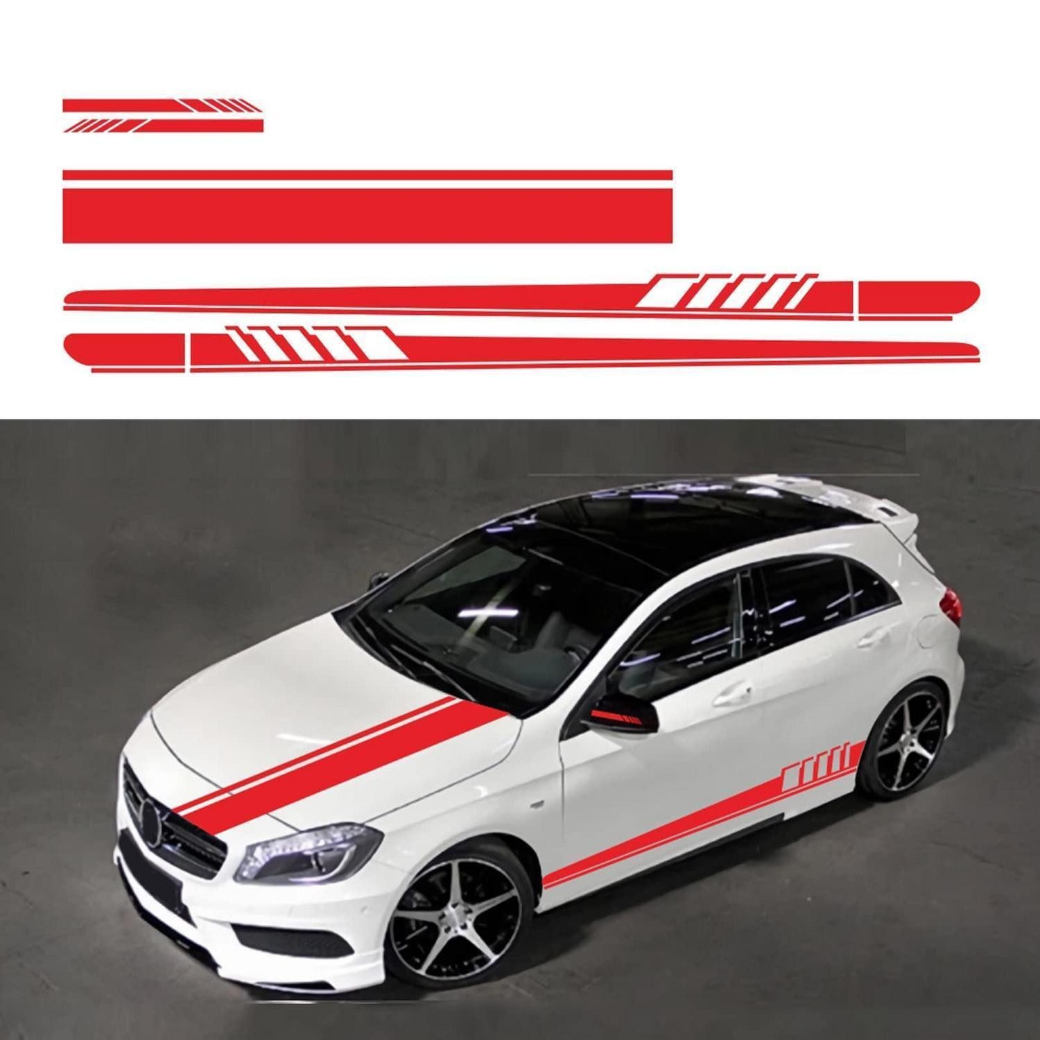 LuxusKollektion Aufkleber Auto Aufkleber Racing Streifen Set 5er Vinyl Universal SUV Rot