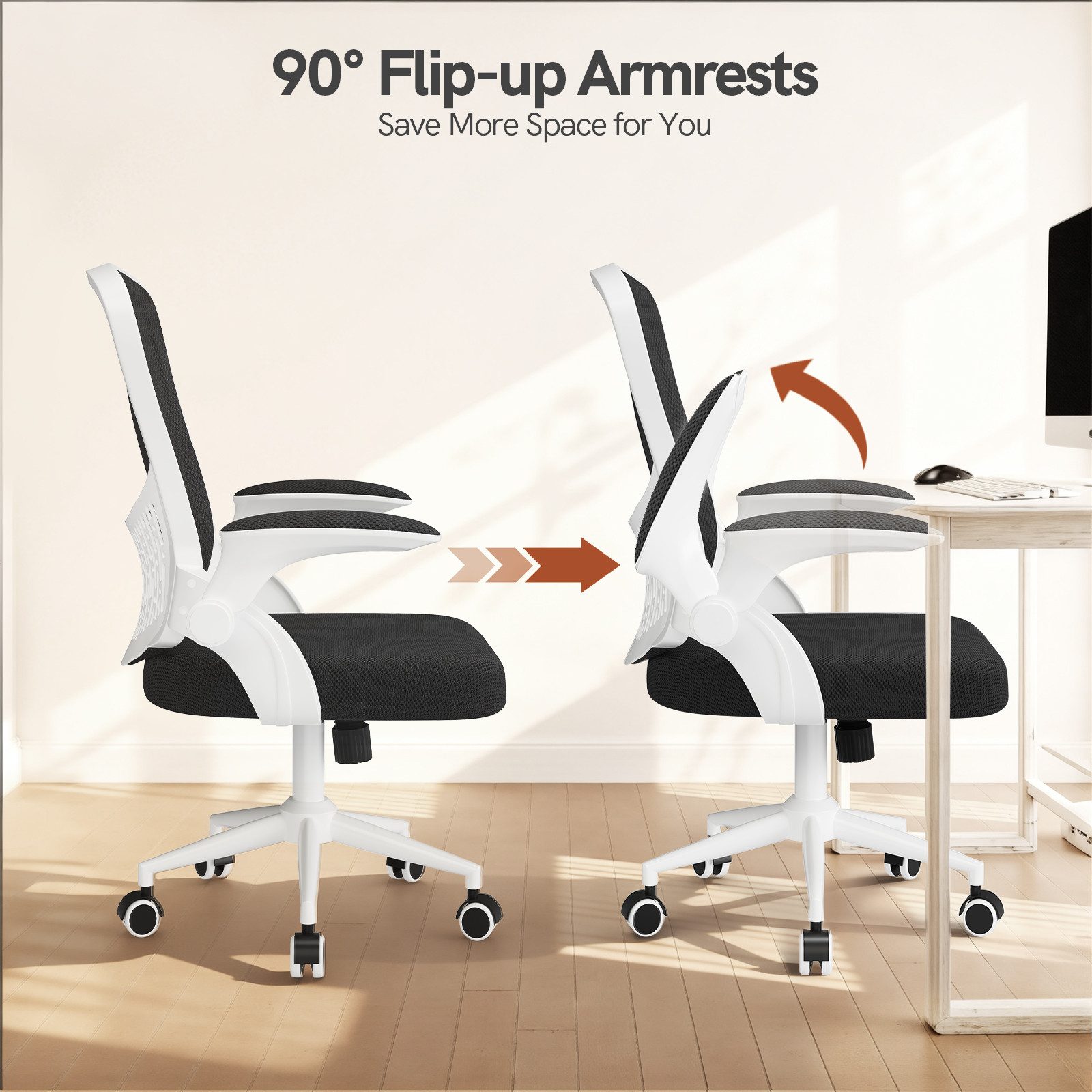 ZAISZE Bürostuhl Ergonomischer Bürostuhl mit 90° Klappmechanismus & Netzfach (Spar-Set), Rückenlehne Unterstützung: 95° - 120° Neigung