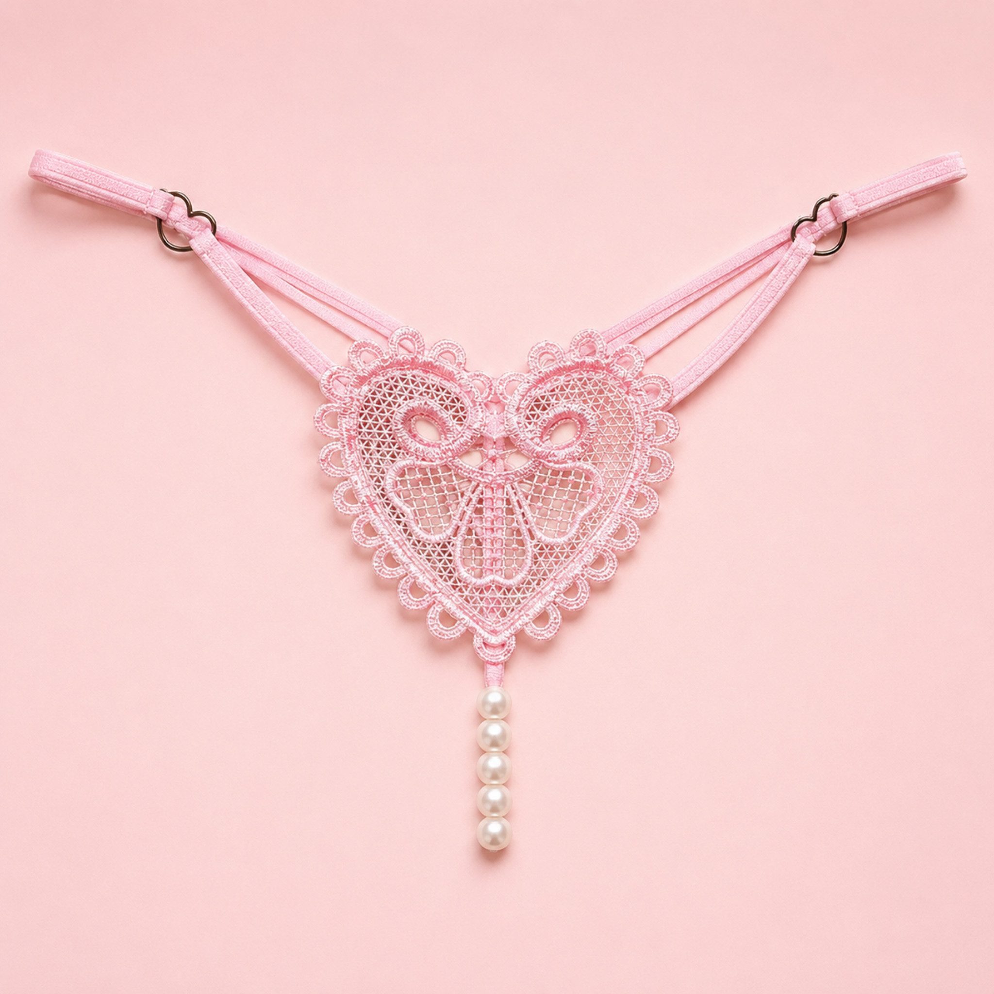 NEXORA INTIMATES™ String-Ouvert Damen String Tanga Rosa mit Herz-Stickerei und Perlen One Size XS-XL (Einzelartikel, 1-teilig) Tanga mit Perlen, Perlentanga