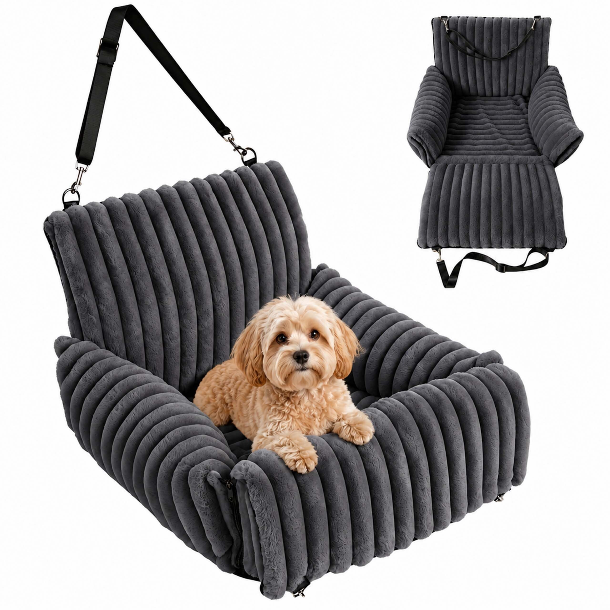 relaxdays Hunde-Autositz Weicher Hundeautositz für kleine Hunde, Kunstkaninchenfell (Polyester), grau