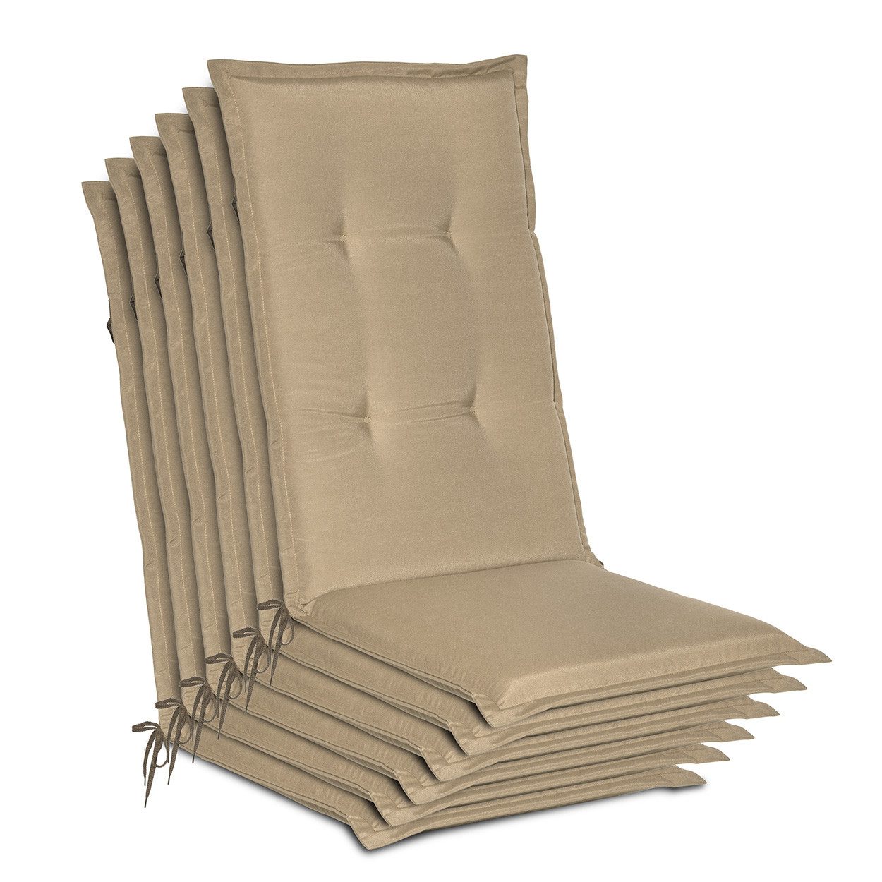 Beautissu Hochlehnerauflage 6er Set Gartenstuhlauflage Loft HL Natur, 120x50x6cm, Polster Auflage, Sitzpolster & Sitzkissen für Hochlehner Gartenmöbel