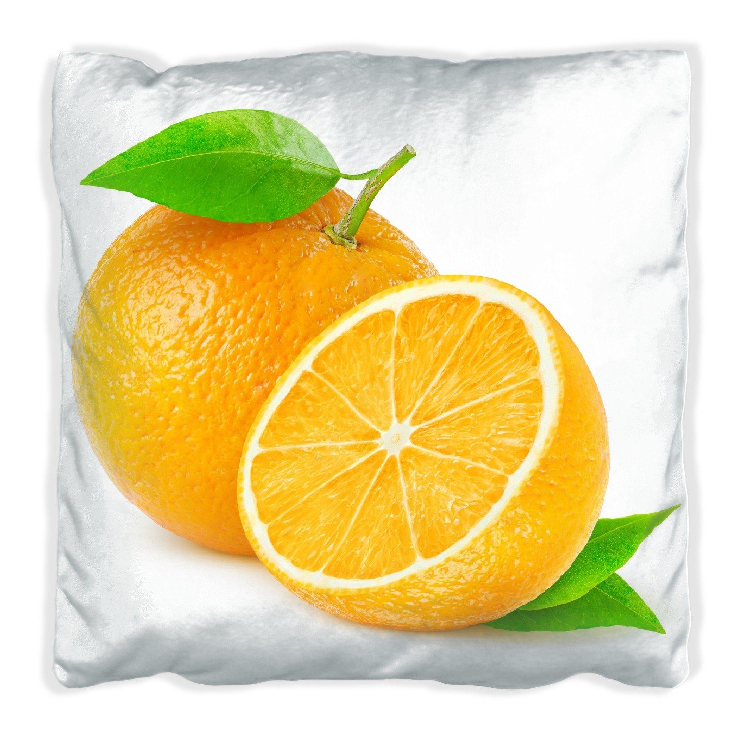 Wallario Dekokissen Saftige Orangen vor handgenäht Hintergrund, weißem