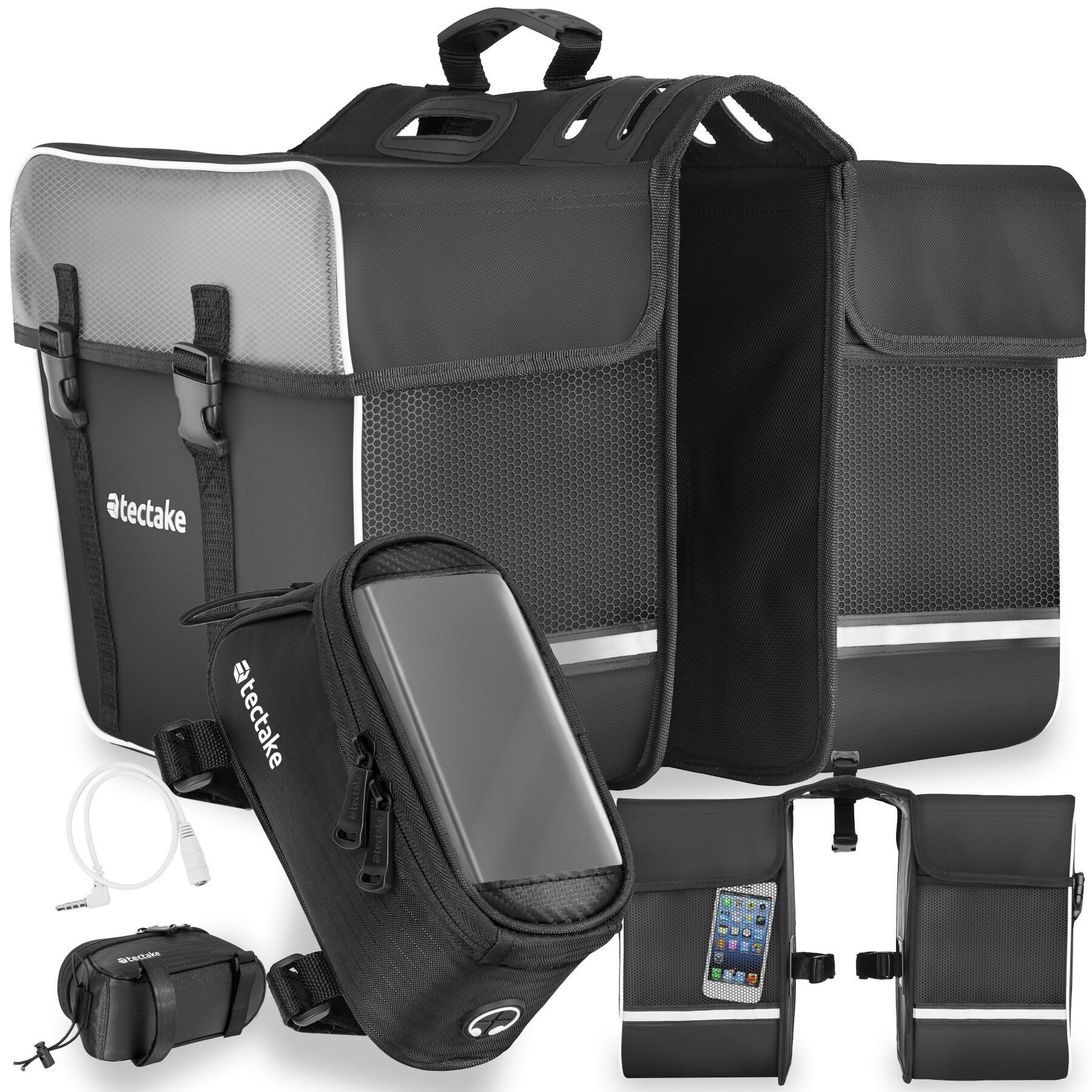 tectake Fahrradtasche Set Fahrradtasche Georg und Fahrradrahmentasche, große Fahrradtasche mit 2 Fächern