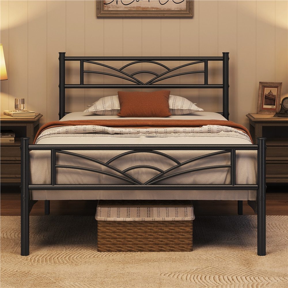 Yaheetech Bettgestell Metallbett, Bettrahmen mit Kopfteil, Doppel/Einzelbett 90x190/90x200/140x200cm