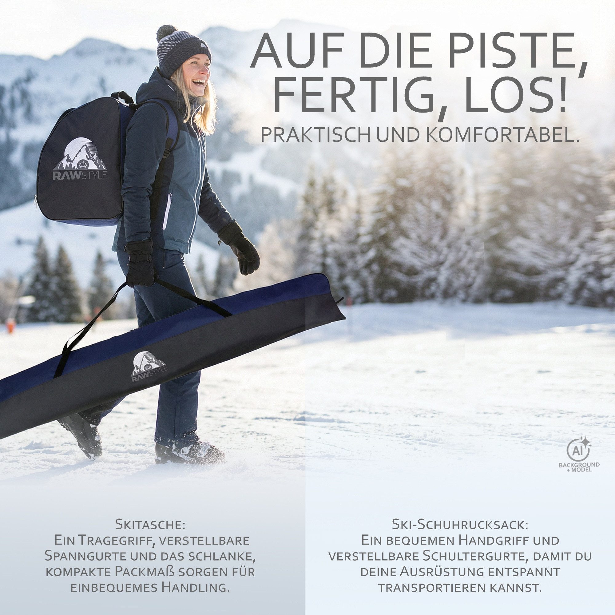 BambiniWelt by Rafael K. Skitasche Skitasche Ski-Schuh-Tasche KOMBI SET 160cm oder 180cm wasserdicht (Skitasche + Skischuhtasche), wasserdichtes, starkes Cordura-Gewebe