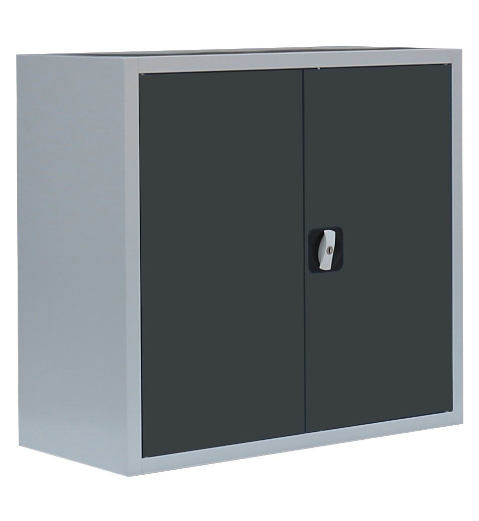 Steelboxx Mehrzweckschrank Aktenschrank Sideboard Büroschrank 75x80x38,3cm (1x Flügeltürenschrank kompl. montiert in schwarz. Kein Aufbau notwendig., 1-St) Komplett montiert, keine Montage notwendig Korpus: RAL 7035 Lichtgrau/ Türen: RAL 7016 Anthrazitgrau | Lichtgrau