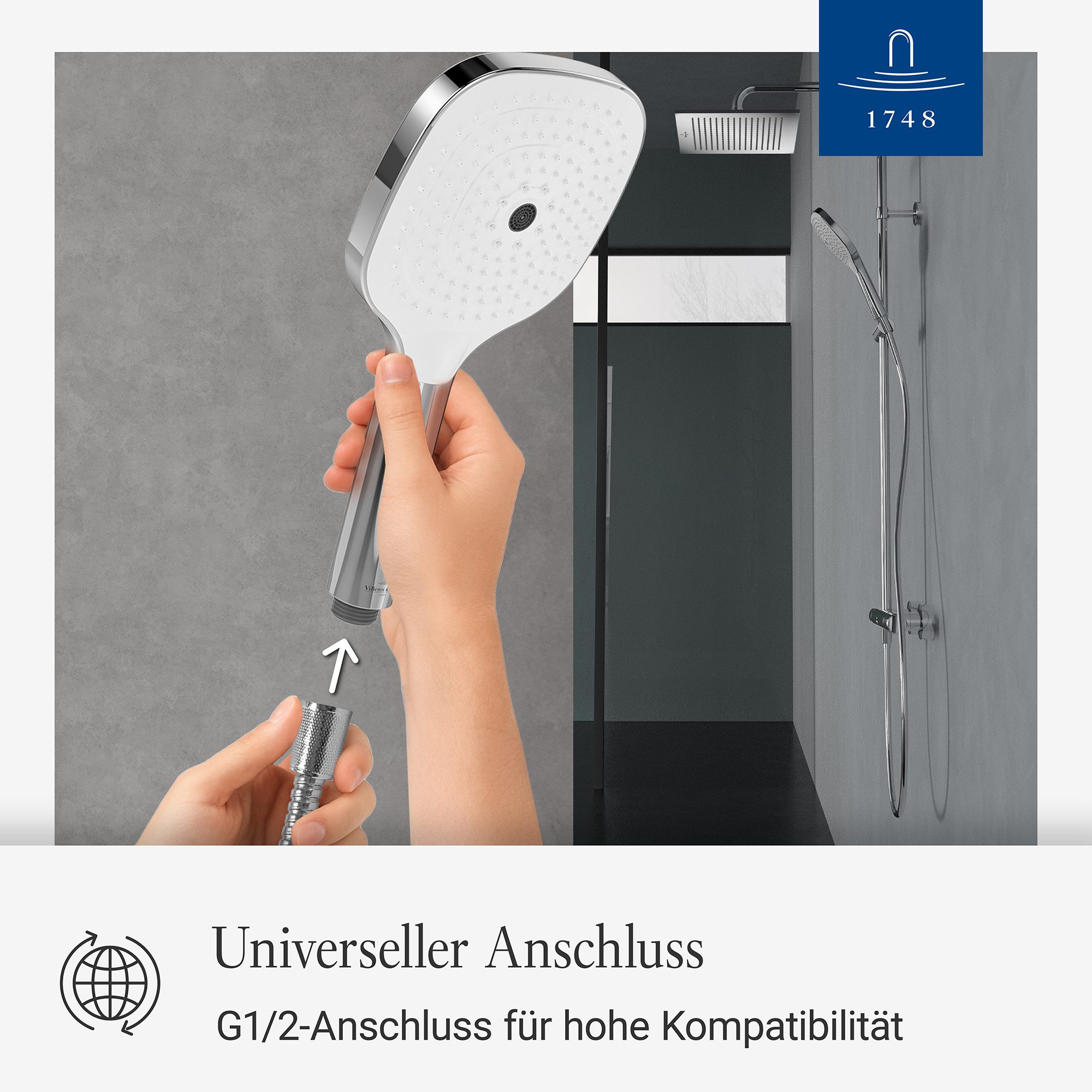 Villeroy & Boch Handbrause Elody, mit 3 Straharten, Wechsel per Knopfdruck, Einfache Reinigung – Bild 4 von 5