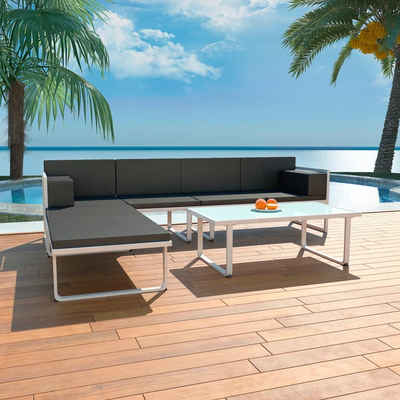 vidaXL Gartenlounge-Set 4-tlg. Garten-Lounge-Set mit Auflagen Aluminium Schwarz, (4-tlg)