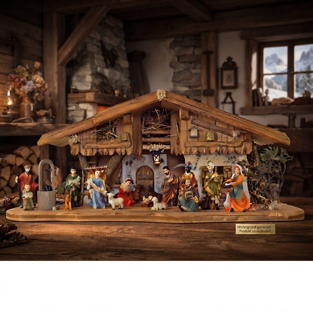 Krippenursel Krippe Weihnachtskrippe Thun inkl. 17-tlg. Figurensatz ETA 1 (1-tlg), Handbemalte Figuren