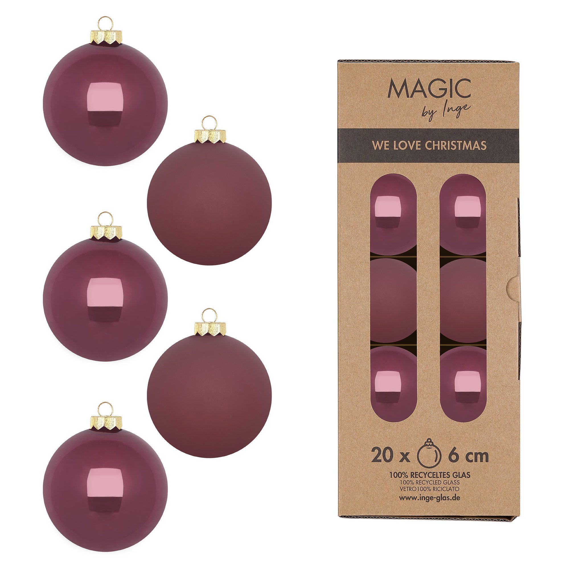 Holly & Jolly Weihnachtsbaumkugel, Weihnachtskugeln Glas 6cm 20 Stück - Dusty Rose
