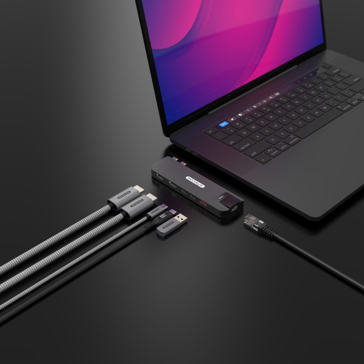 Sitecom AC-210 Notebook-Adapter USB-C, HDMI, RJ45 Ethernet, USB-A zu USB-C, 6-in-2 USB-C-Multiport-Hub mit HDMI, Ethernet und USB-A/-C