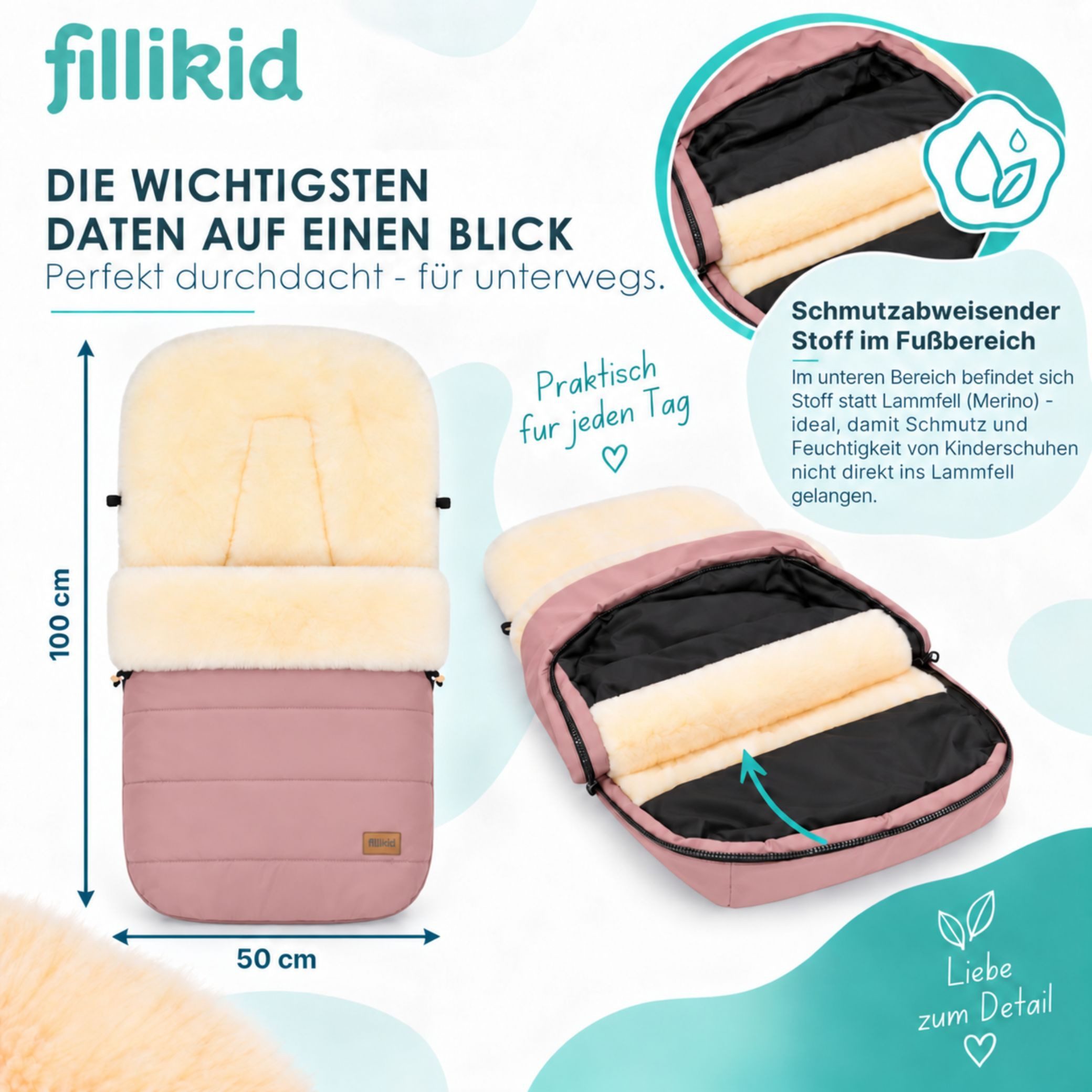 Fillikid Fußsack Winterfußsack Bernina Lammfell Exklusiv, Warmer Winterfußsack mit echtem Merino-Lammfell wasserabweisend und – Bild 4 von 5
