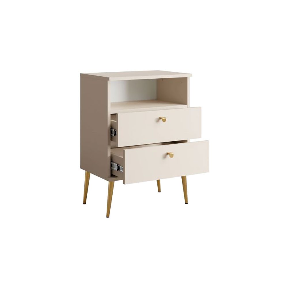 Feldmann-Wohnen Nachtschrank High (4 Schubladen, 2 offene Fächer, 2-St., moderne Optik, goldfarbene Griffe, ohne Soft-Close, Füße aus Metall) 50x34x70cm beige