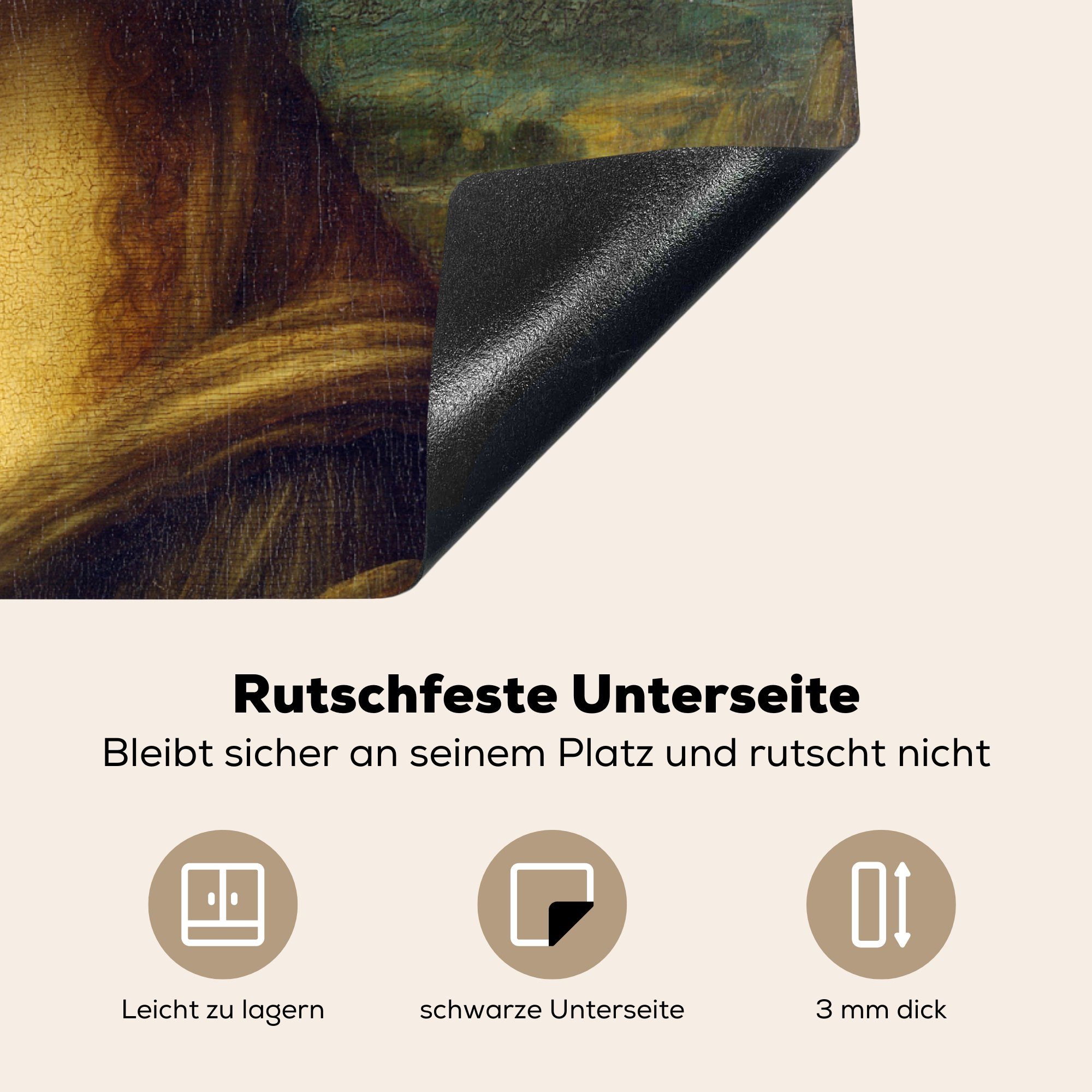 (1 tlg), Herdblende-/Abdeckplatte da Mona Lisa nutzbar, - Arbeitsfläche Ceranfeldabdeckung Vinyl, 70x52 Vinci, cm, Leonardo MuchoWow Mobile