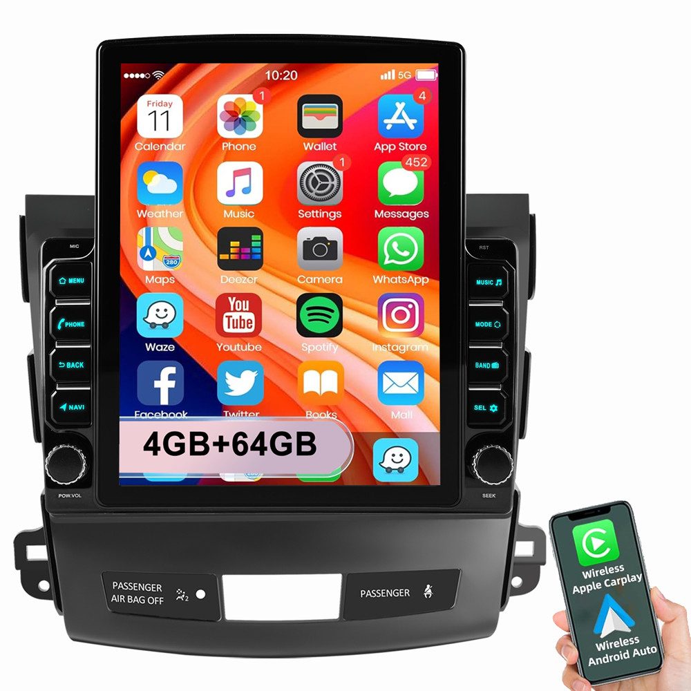 ESSGOO 9,7" Für Mitsubishi Outlander Citroen Peugeot 4007 Carplay Android 15 Autoradio (RDS, Digitalradio (DAB), FM, AM)