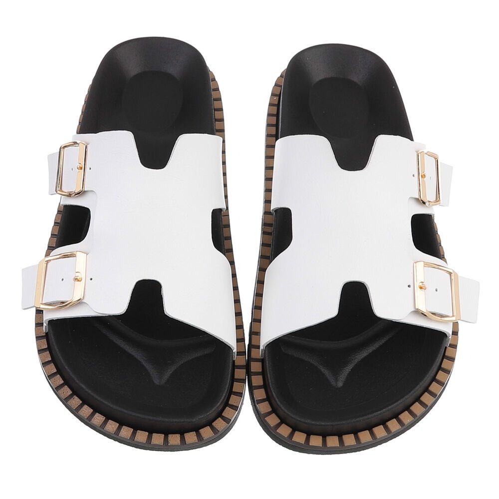 Ital-Design Damen Sandale mit Schnallen und Profilsohle Pantolette (91970948) Flach Pantoletten in Weiß – Bild 4 von 5