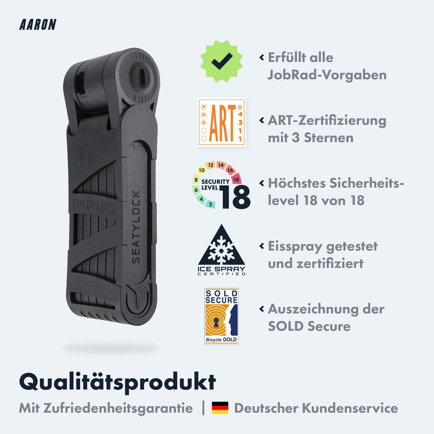 AARON Faltschloss Stufe 18 Hochsicherheits-Faltschloss mit Halterung, 90 cm, Fahrrad