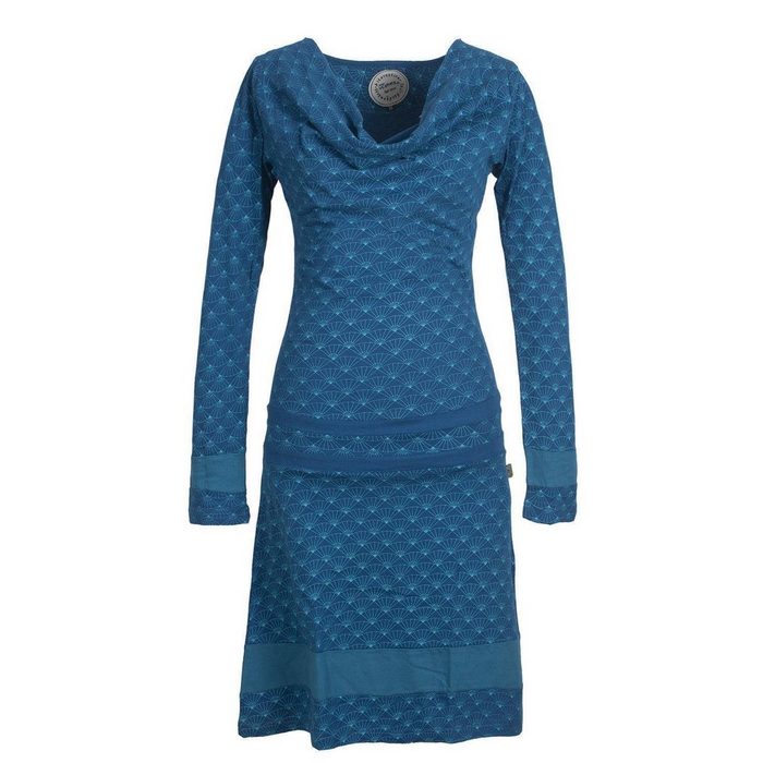 Vishes Jerseykleid Lagen-Look Jersey-Kleid Bedruckt Wasserfall-Kragen Hippie Boho Goa Elfen Style