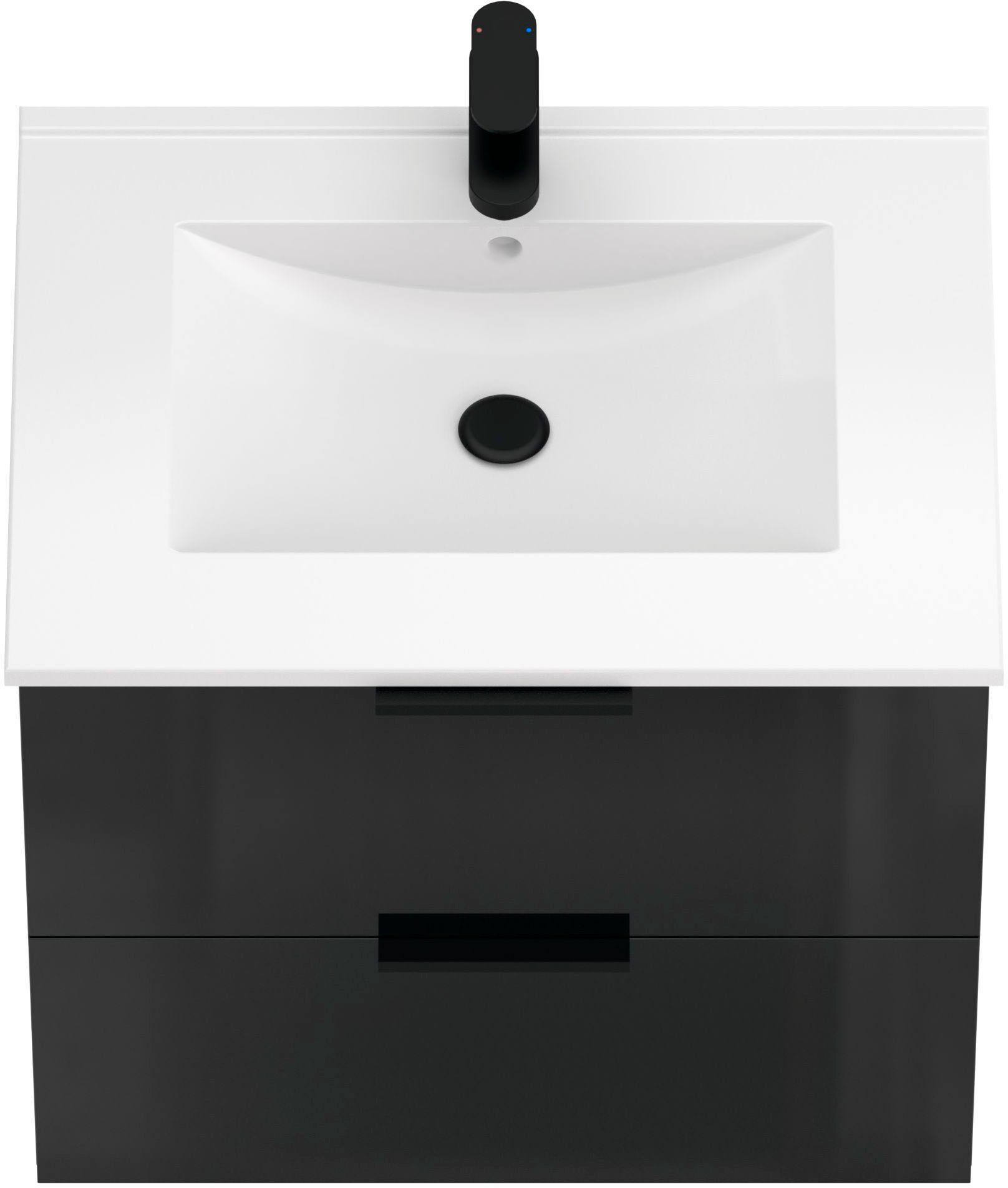 welltime Waschtisch Athen Badezimmerschrank mit Softclose Funktion WC Bad 60 cm (Set, Unterschrank und Becken), Waschplatz mit 2 Schubladen und Waschbecken Badmöbel Unterschrank