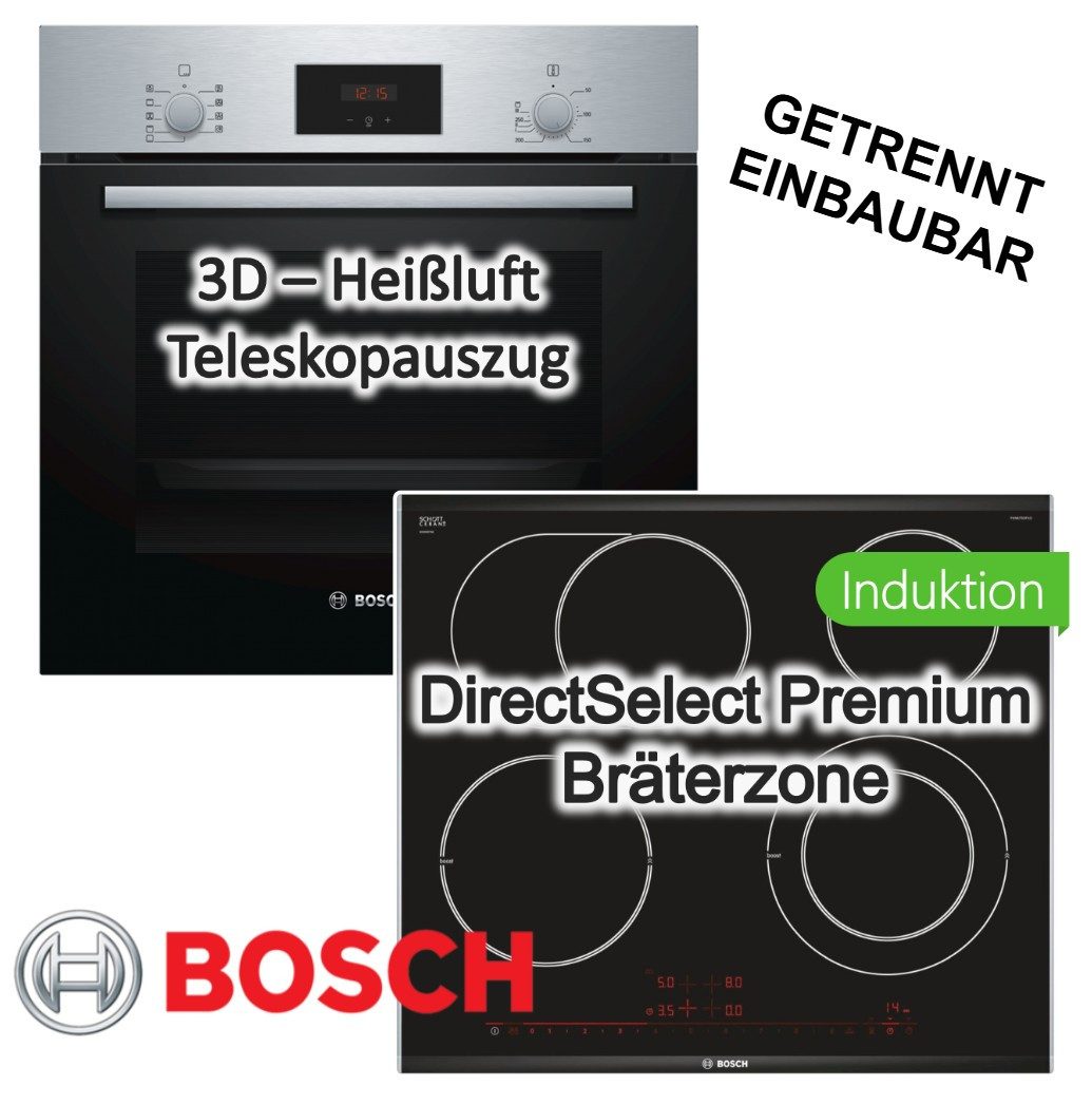 BOSCH Backofen-Set Teleskopauszug+ Elektrokochfeld DirectSelect Booster Bräterzone, mit 1-fach Teilauszug