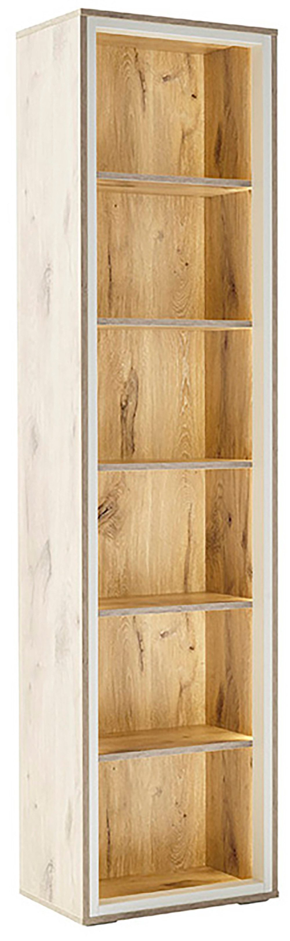 MCA furniture Vitrine SANTERNO 6 Fächer, Regal, Korpus Beleuchtungsrahmen Soft White, Höhe 197 cm
