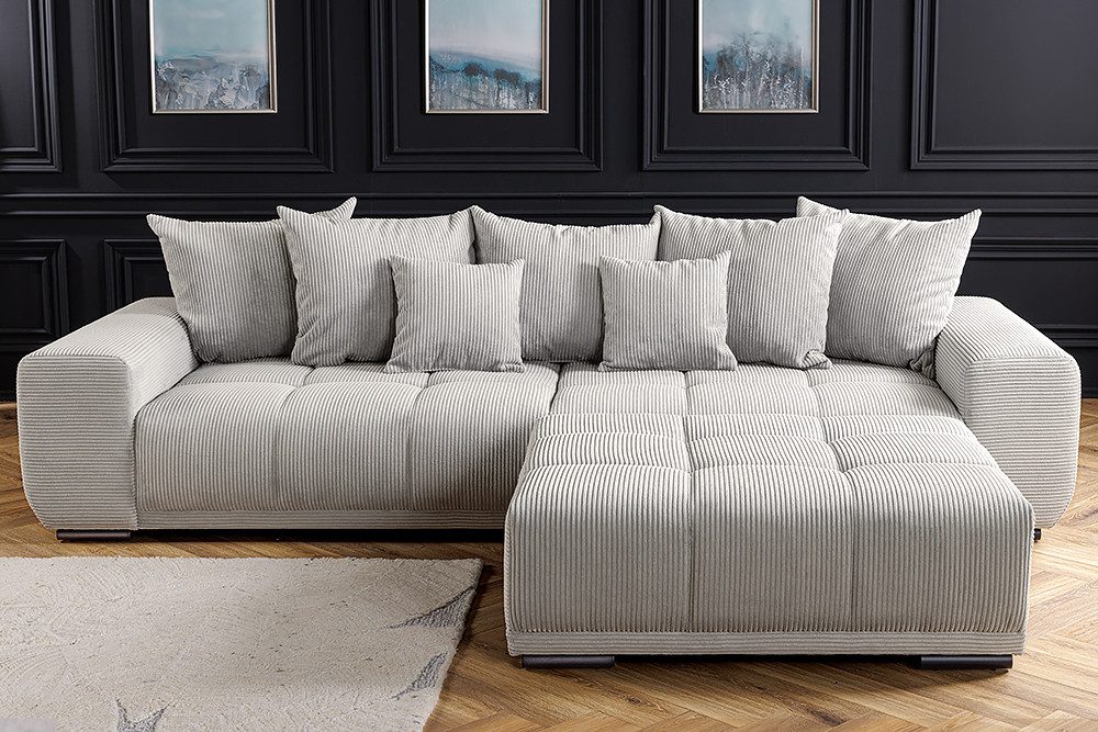 riess-ambiente Big-Sofa ELEGANCIA 285cm champagner beige - Cord, Buchenholz, Metall, Federkern, Einzelartikel 1 Teile, XXL Couch inkl. Kissen - ideal für modern – Bild 4 von 5