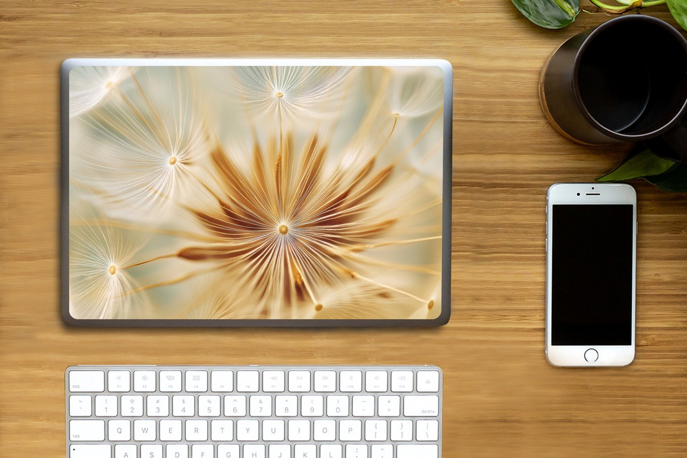Thumbnail - MuchoWow Laptop-Aufkleber Löwenzahn - Beige - Abstrakt - Modern - Natur, (1tlg), Laptop Folien Cover, Aufkleber, Sticker...
