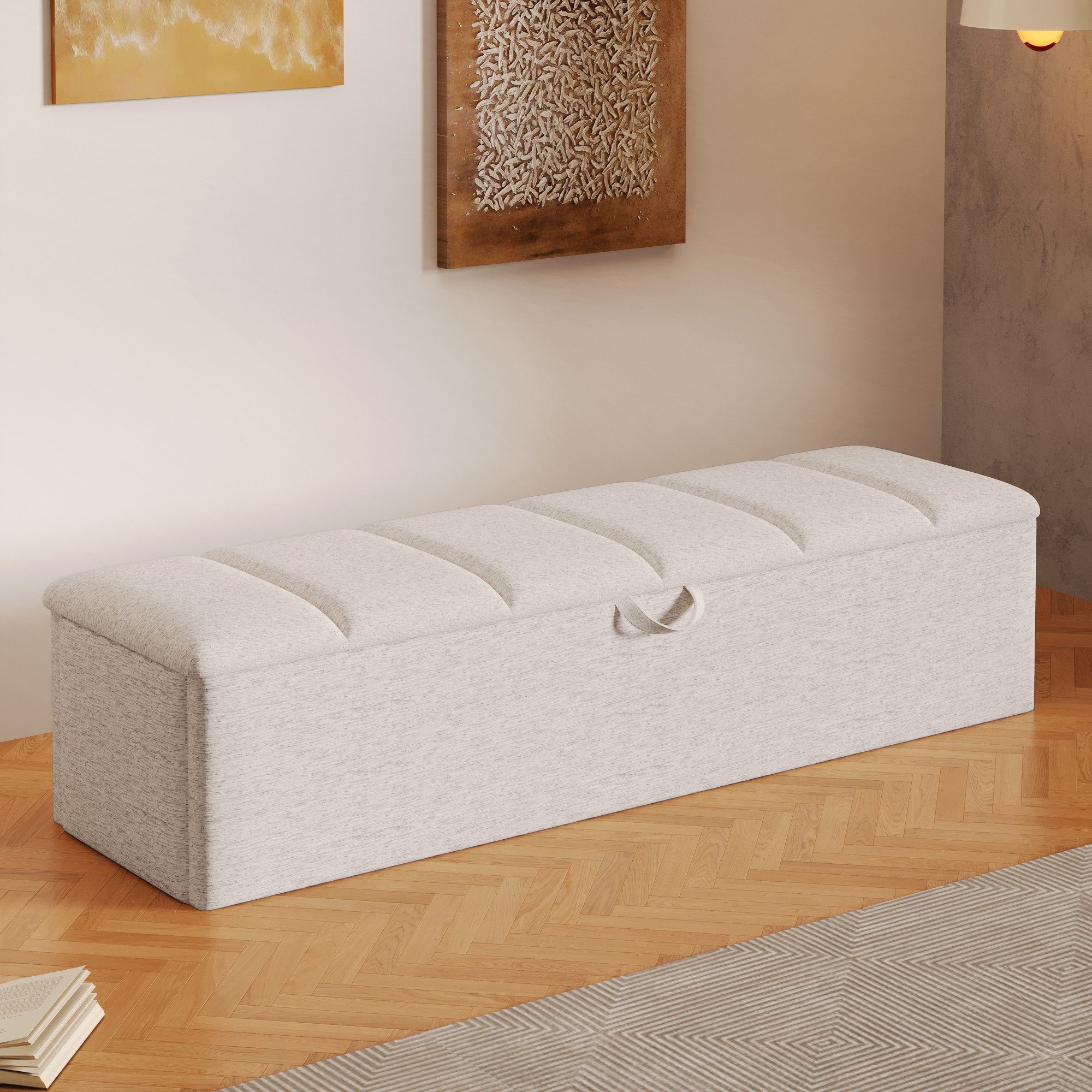 Flieks Polsterhocker, Betthocker Sitzhocker 113x32x36cm mit innerem Staufach