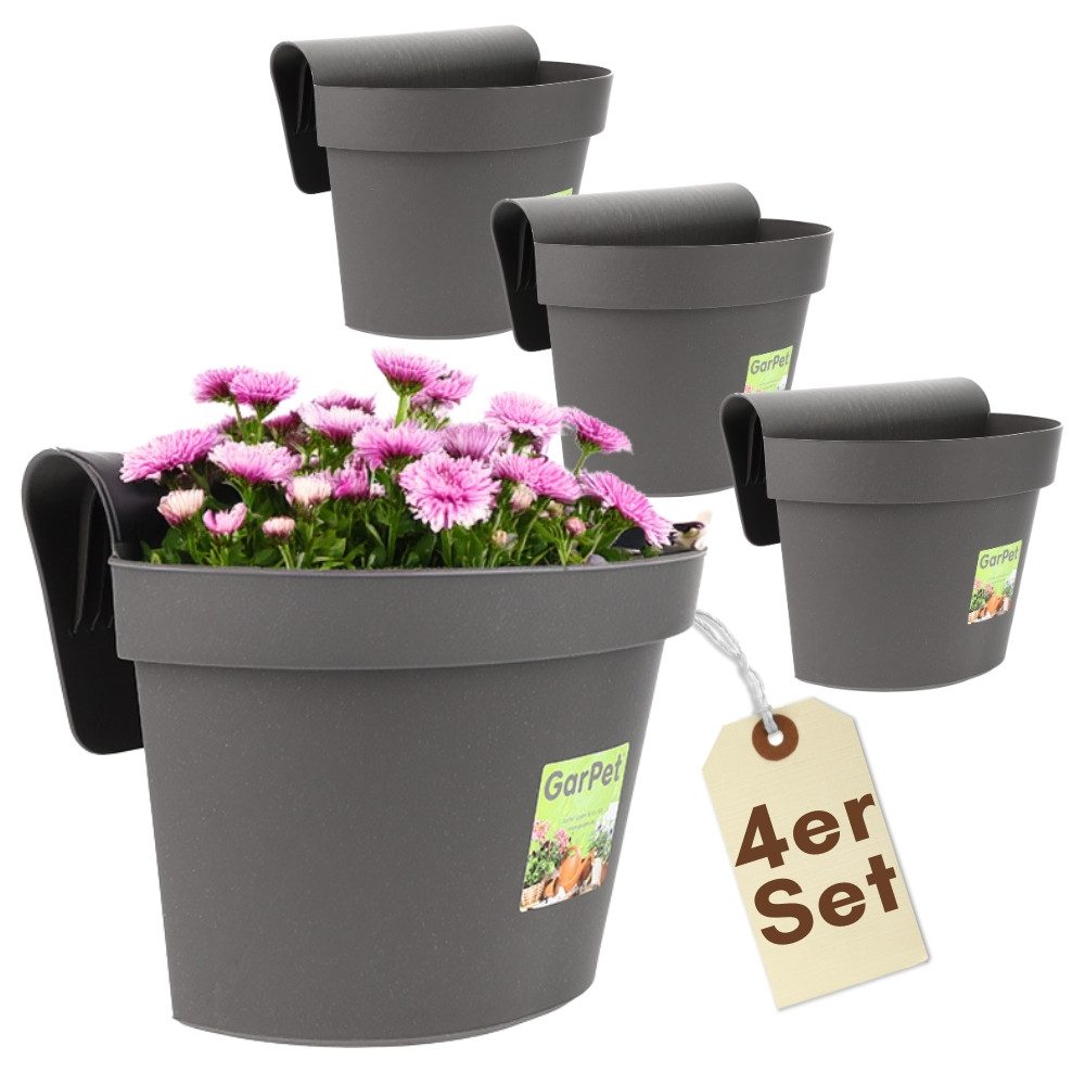 GarPet Balkonkasten 4er Set Geländertopf Balkon Wasserspeicher Blumen Topf Zaun Anthrazit