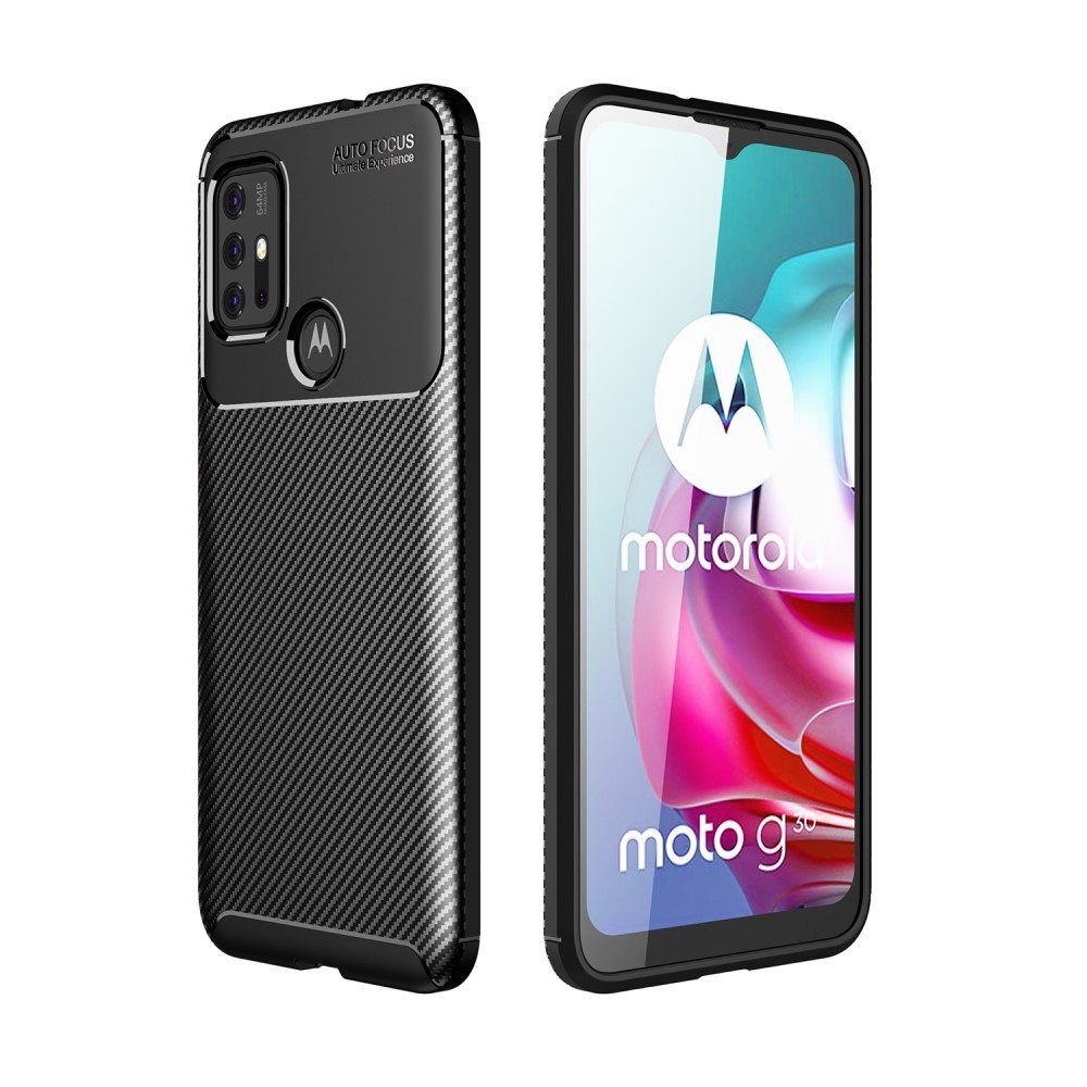 CoverKingz Handyhülle Hülle für Motorola Moto G30 Handyhülle Silikon Case Cover Etui 16,5 cm (6,5 Zoll), Handyhülle Bumper Silikoncover Softcase Carbonfarben