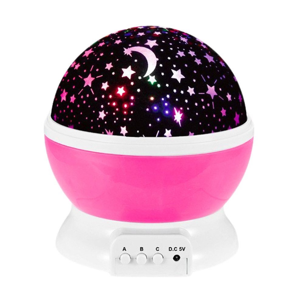 LEAN TOYS Nachtlicht Sternenprojektor Einschlafhilfe Kinderzimmerleuchte, Dimmfunktion, Nachtlichtfunktion, 360° Drehfunktion, LED, warmweiß, bunt, 360° Drehung, 9 Lichtprogramme, dimmbar, USB-Betrieb