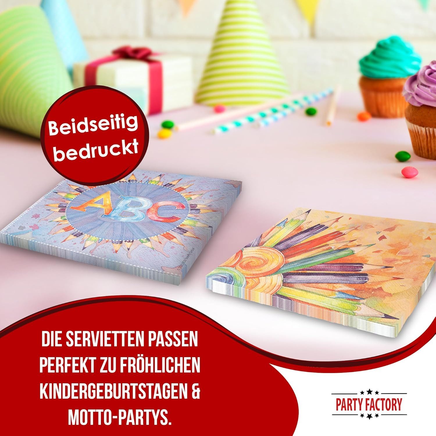 Party Factory Papierserviette Back to School neutral Servietten 3-lagig 20er, weich