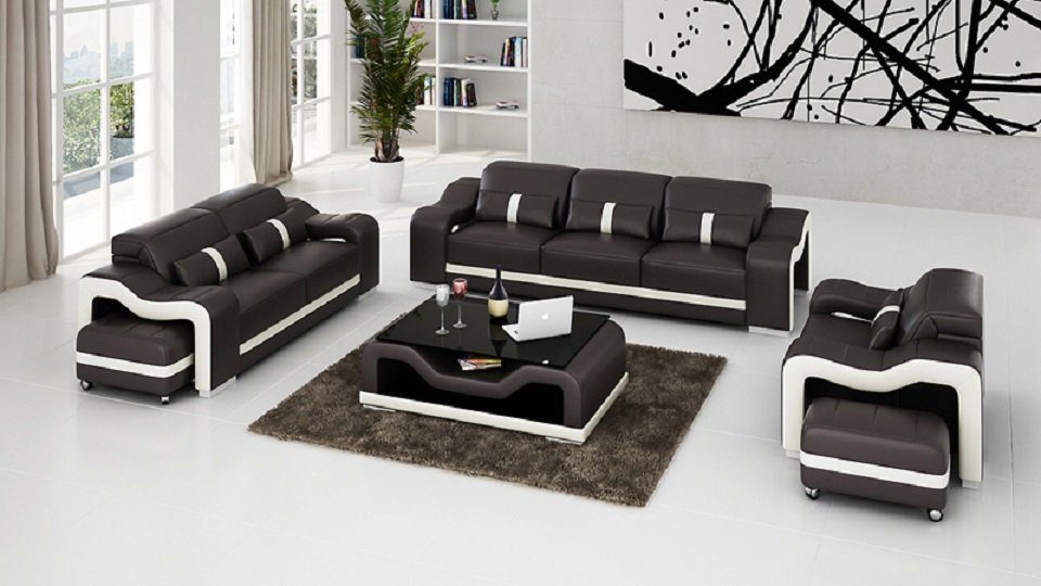 JVmoebel Sofa 3+2+1 Sitzer Set Design Sofas Polster Couchen Leder Relax Moderne Neu, Made in Europe Braun/Beige