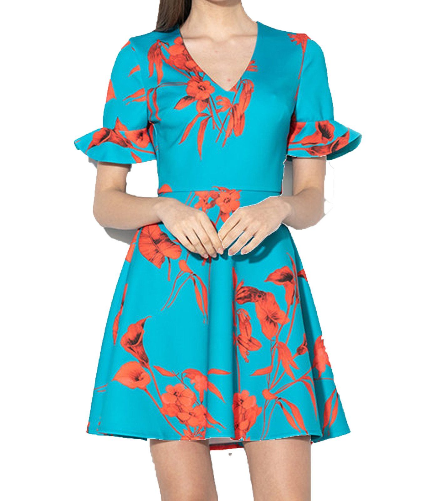Damen Kleider Ted Baker Sommerkleid TED BAKER LONDON Sommer-Kleid feminines Damen Ausgeh-Kleid mit Blütendruck Party-Kleid Türki