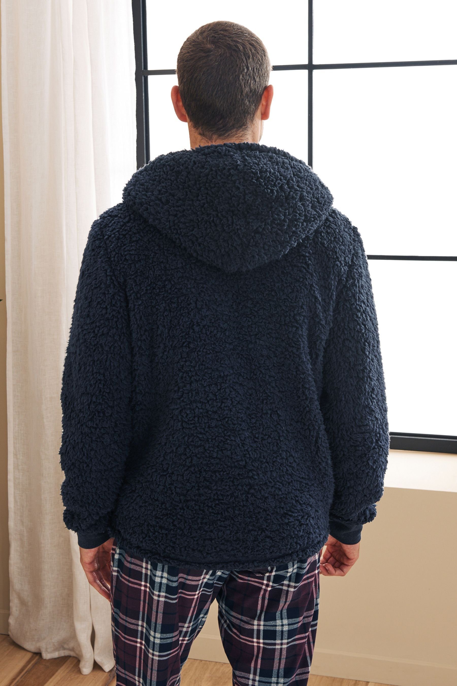 Next Kapuzensweatjacke Kapuzenjacke aus Teddyfell Blue mit Reißverschluss (1-tlg) Navy