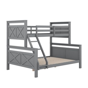 Welikera Bett Etagenbett mit Leiter und Sicherheitsgeländer,Holzbett, 90(140)x200cm, umbaubar in 2 getrennte Betten, grau/weiss