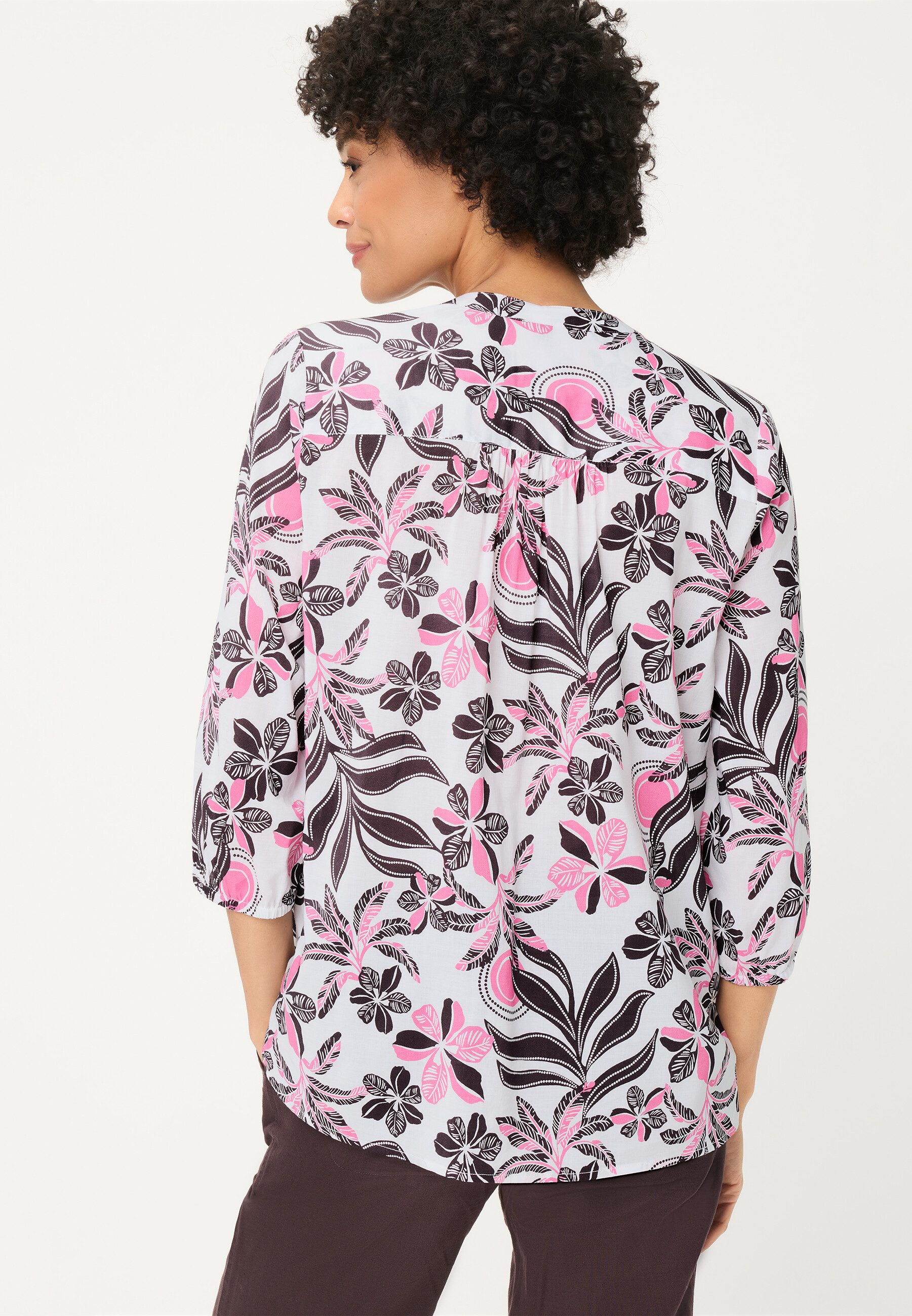 Olsen Tunikashirt Bluse mit Allover-Dessin und Tunikaausschnitt