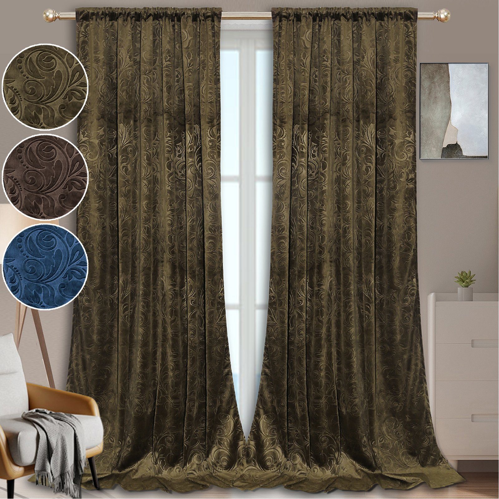 BTTO V&G Vorhang Gardinen Blickdicht Vorhang Samt Velvet Kräuselband (2 St) günstig online kaufen