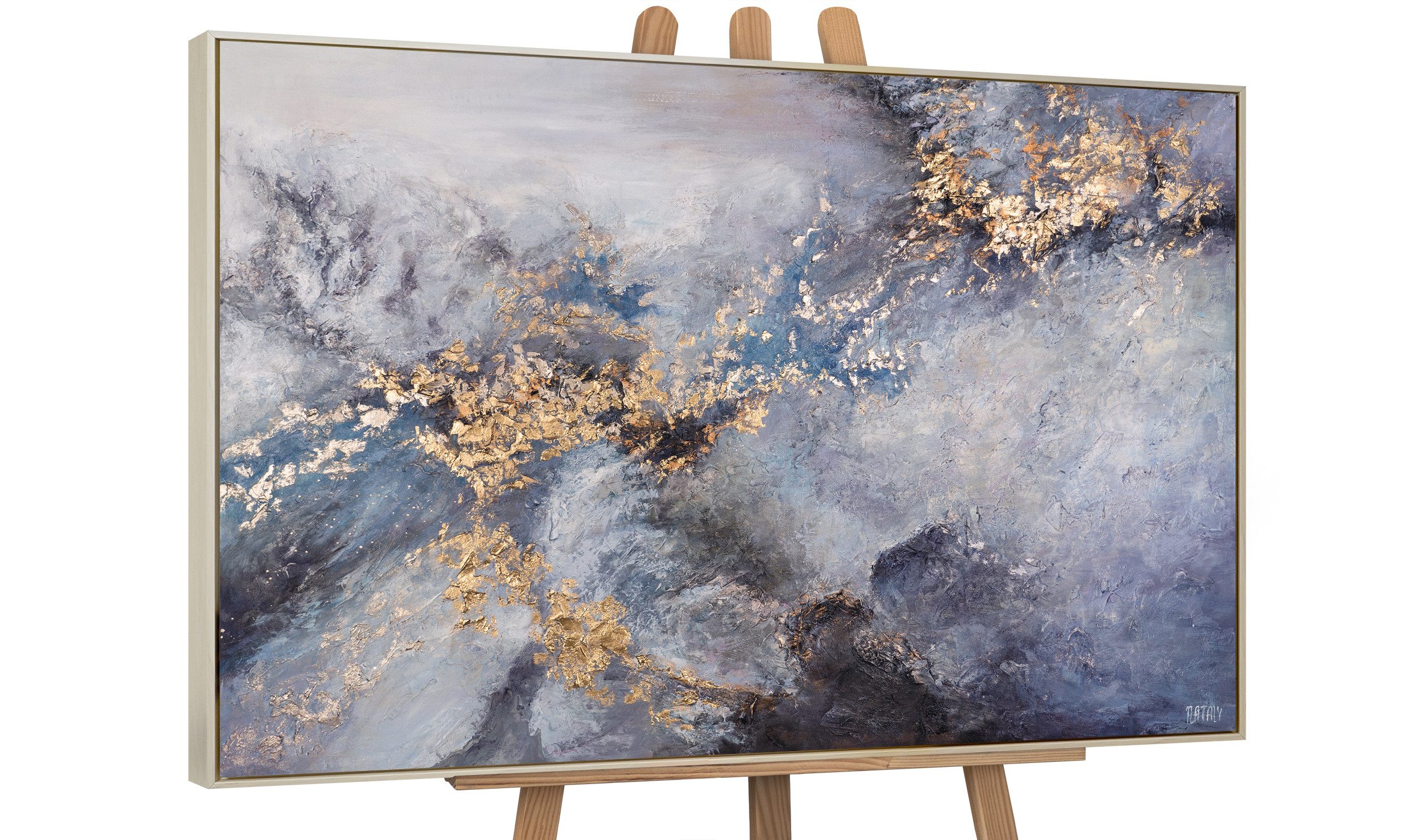 YS-Art Gemälde Ranaissance, Abstrakt, Abstraktes Leinwand Bild Handgemalt Gold Blau Weiß