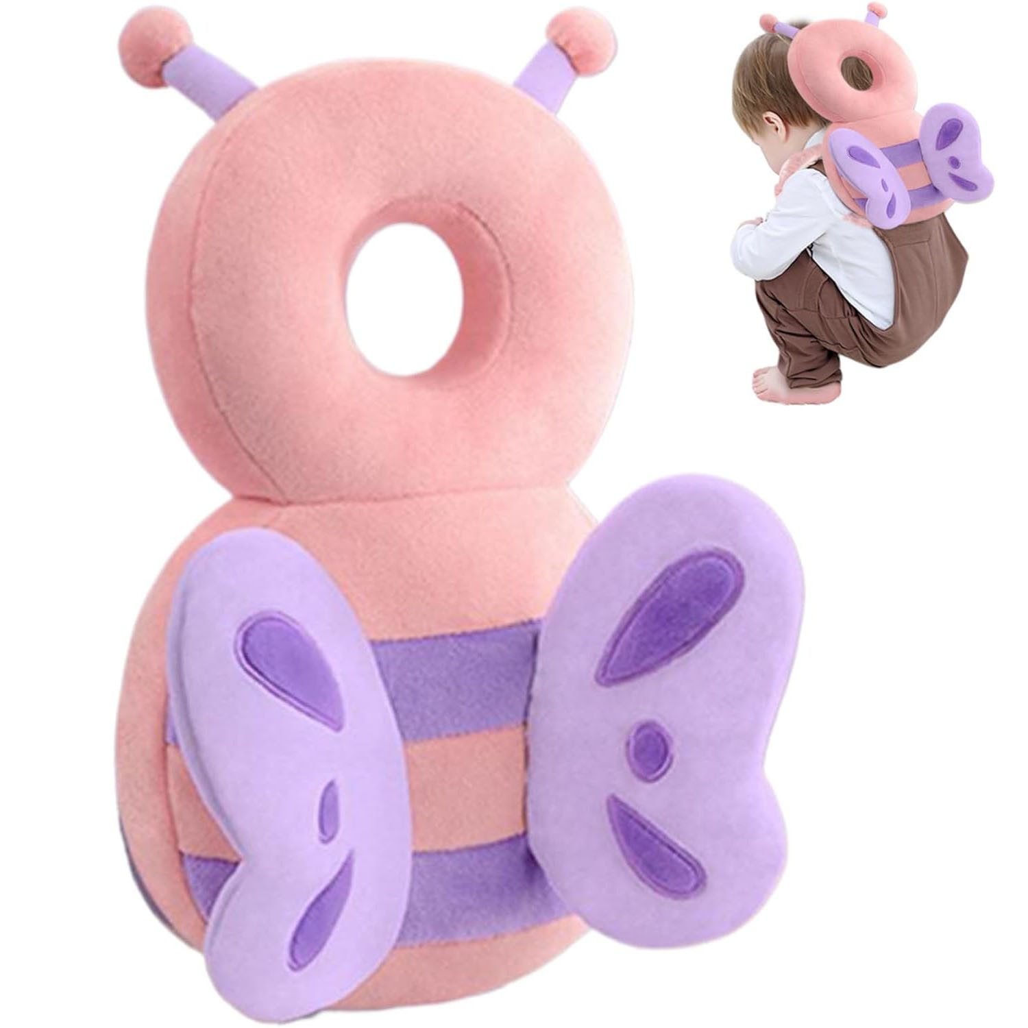HEYHIPPO Baby-Kopfschutz-Rucksack Baby Anti-Fall-Kopfstütze,verstellbares Rückenschutzkissen-Stützkissen, Tiger und rosa Schmetterlingsform, Kinder Kleinkind Anti-Fall Kopfstütze,Rückenpolster aus Plüschmaterial, Atmungsaktives Baby Kopfschutzpolster Von 4 Bis 24 Monaten 19× 33cm