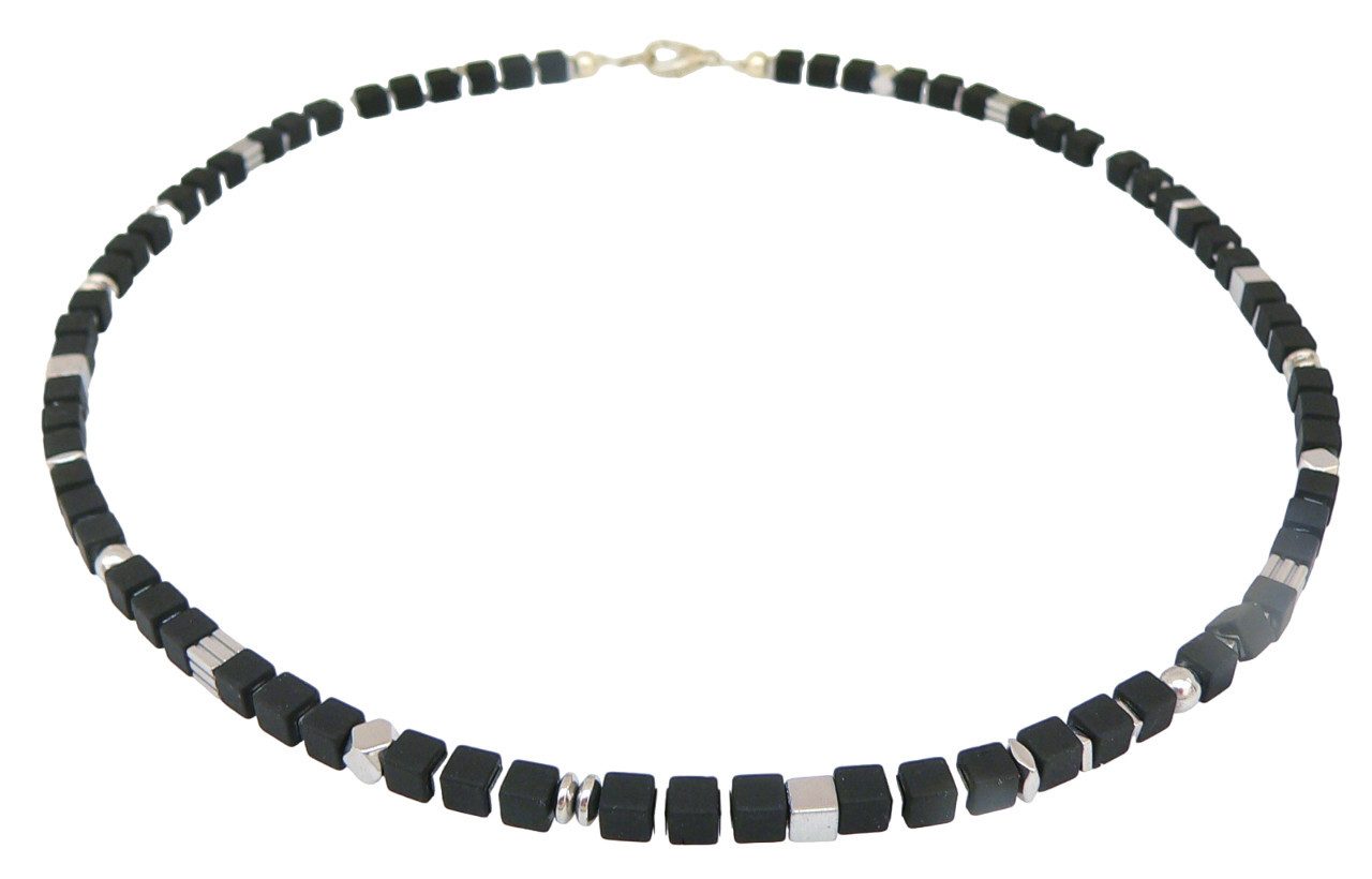traumschmuck Collier 071i Halskette Würfelkette Hämatit 4mm matt einfarbig schwarz silber (Geschenk, Muttertag, Weihnachten, Geburtstag, Valentinstag, incl. Schmuckbox), handgefertigt, Made in Germany